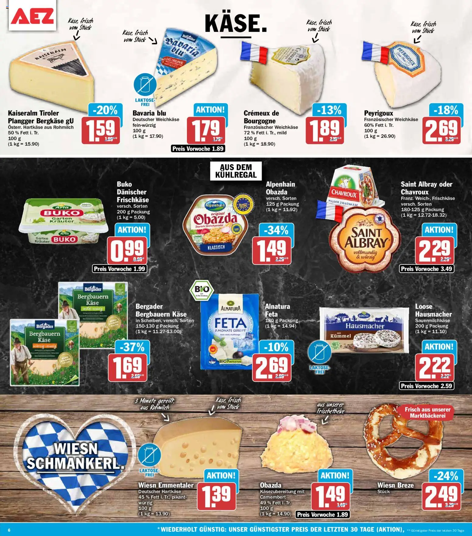 AEZ Prospekt – gültig ab 21.09.2026 | Seite: 6 | Produkte: Feta, Käse, Ziegenkäse, Frischkase