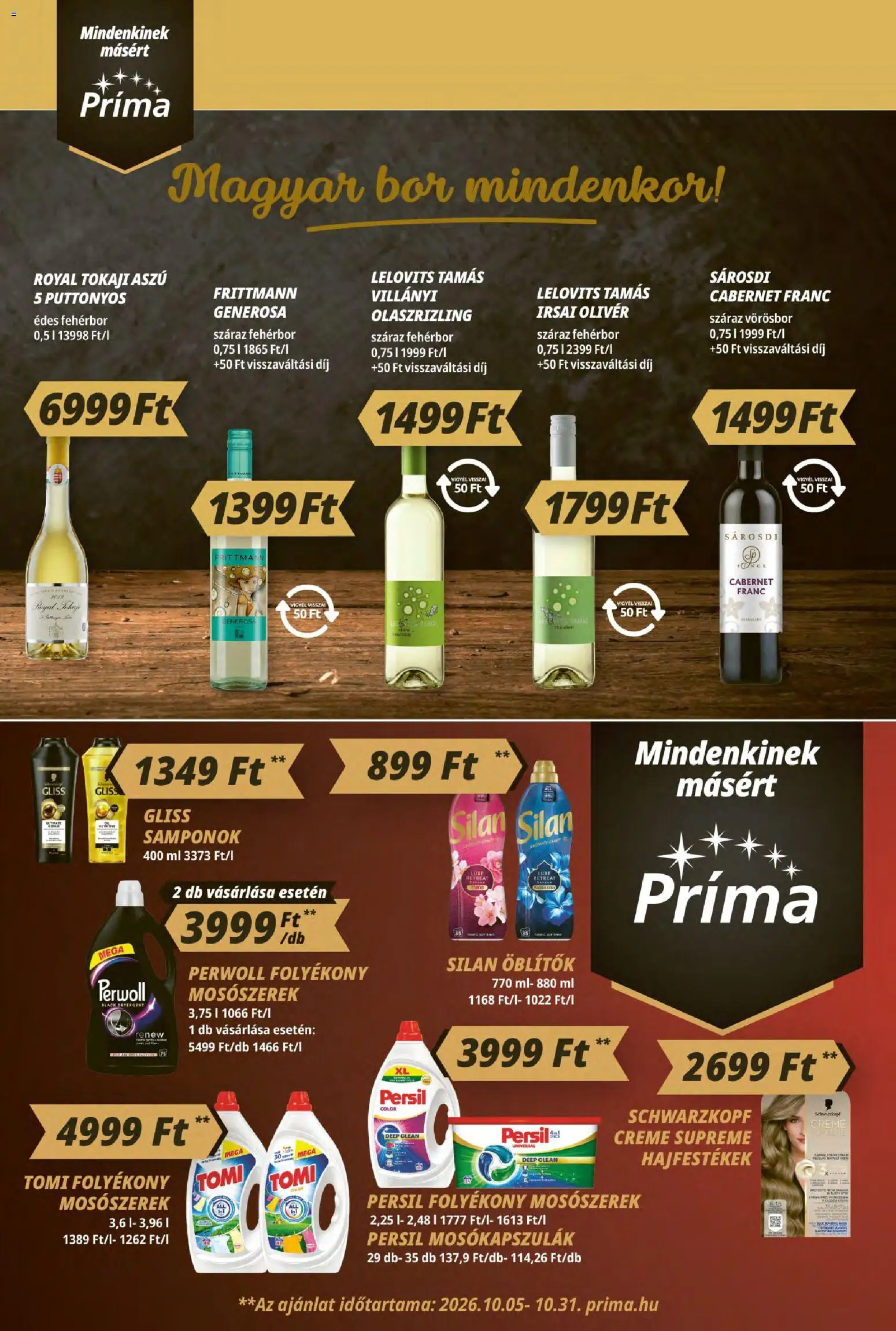 CBA Príma akciós ujság - amely érvényes a következő dátumtól: 2026.10.08. | Oldal: 10 | Termékek: Irsai Olivér, Bor, Mosószerek, Fehérbor