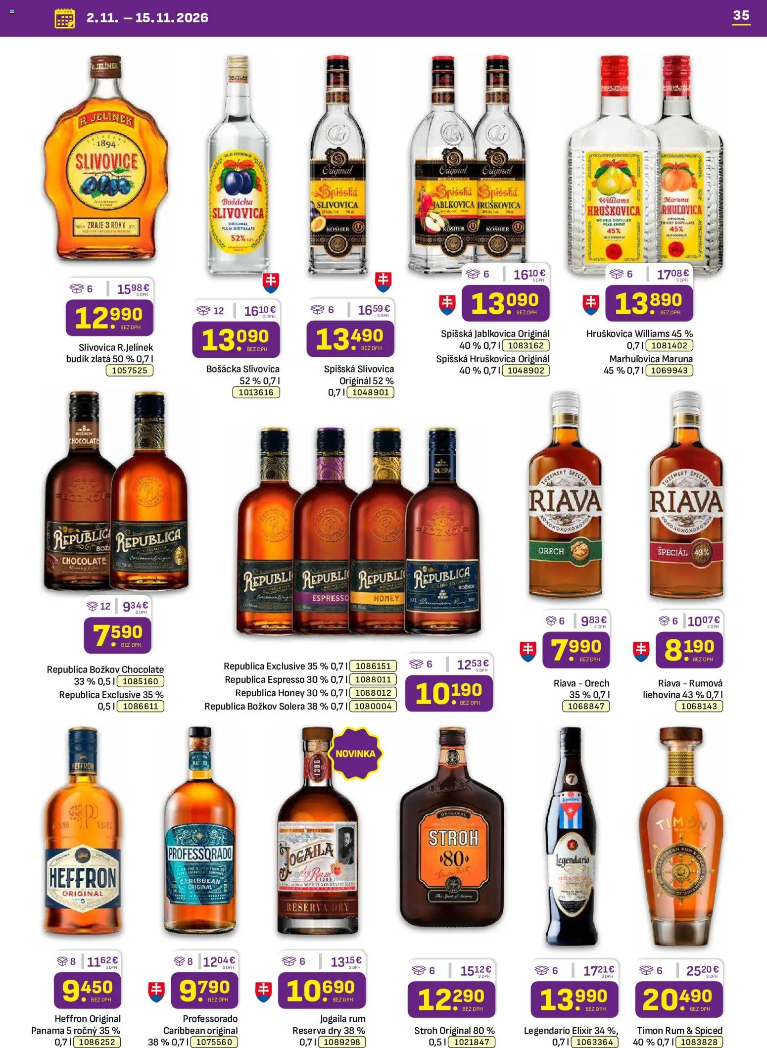 Nové Libex akcie – leták je platný od 02.11.2026 | Strana: 35 | Produkty: Božkov, Republica Honey, Budík, Legendario