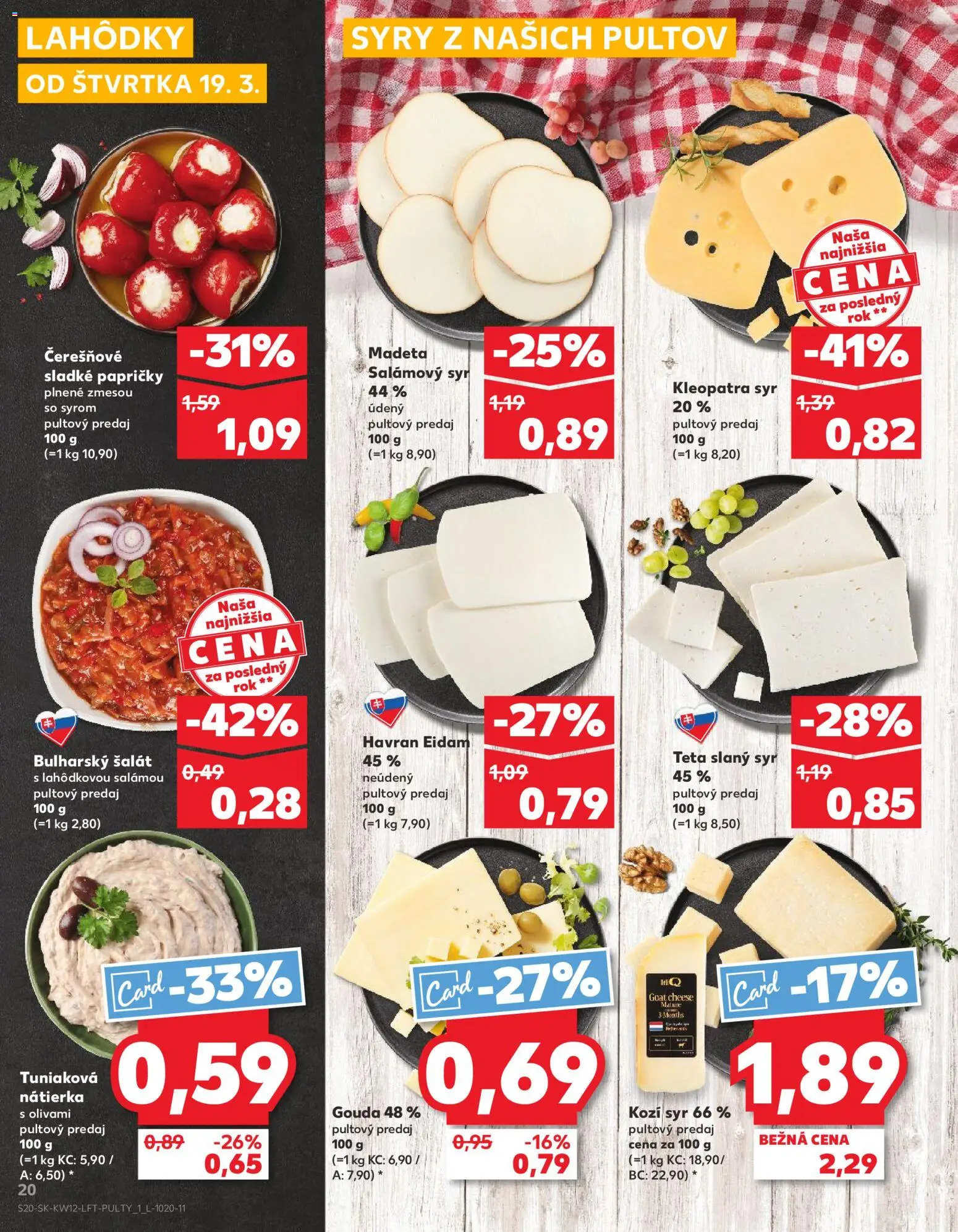 Nové Kaufland akcie – leták je platný od 19.03.2026 | Strana: 20 | Produkty: Syr, Gouda, Eidam, Šalát