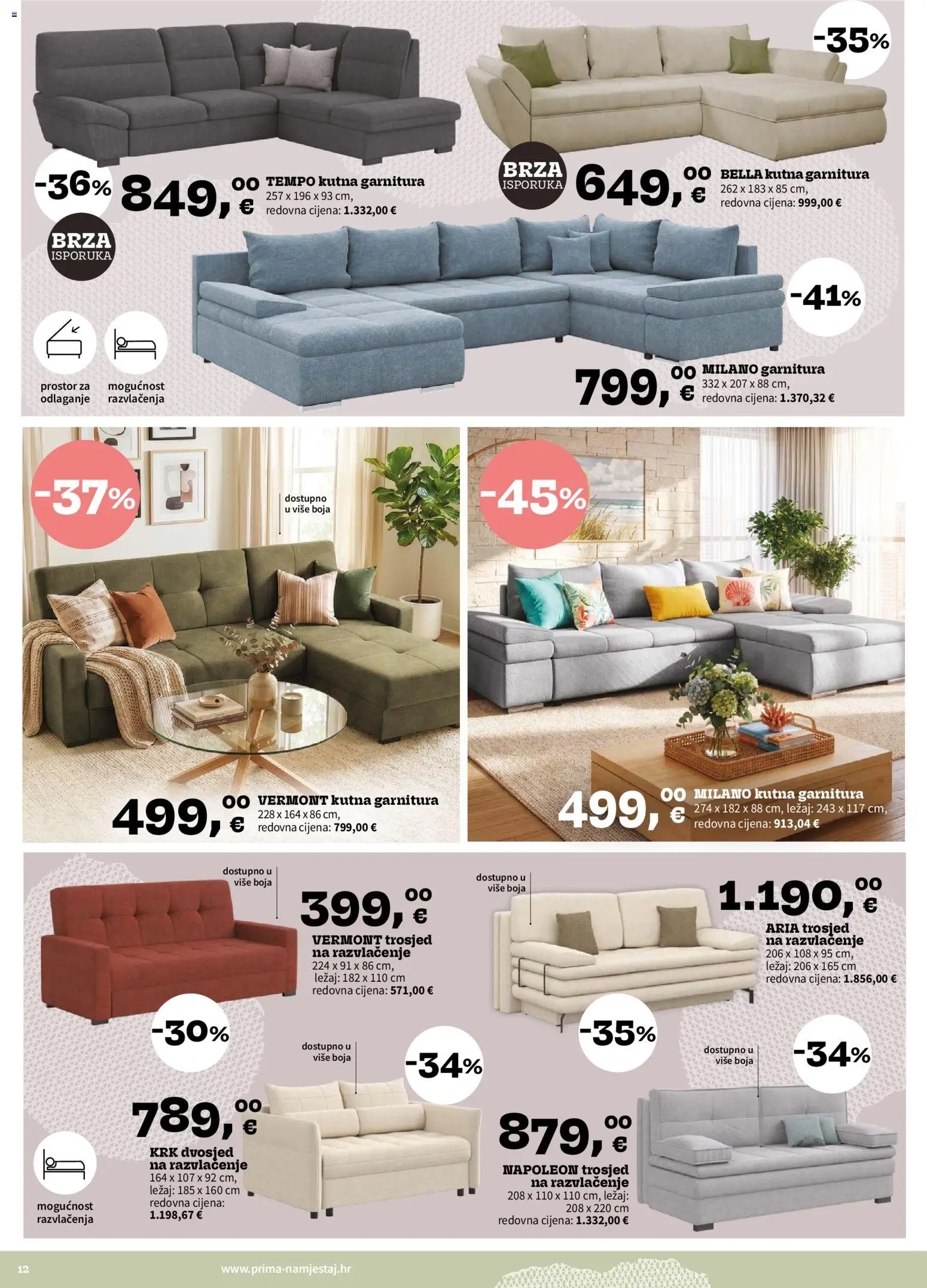 Prima katalog | vrijedi od 01.09.2026 | Stranica: 12 | Proizvodi: Trosjed, Kutna garnitura, Dvosjed