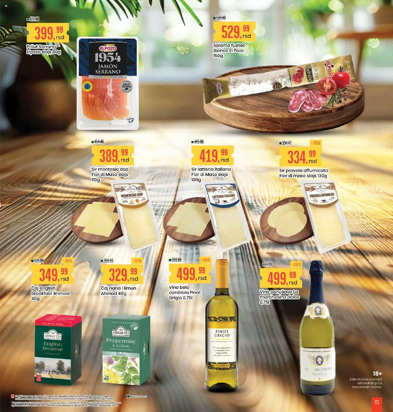 Aroma Market katalog - važi od 25.09.2026 | Strana: 15 | Proizvode: Pršut, Sir, Pica, Vino