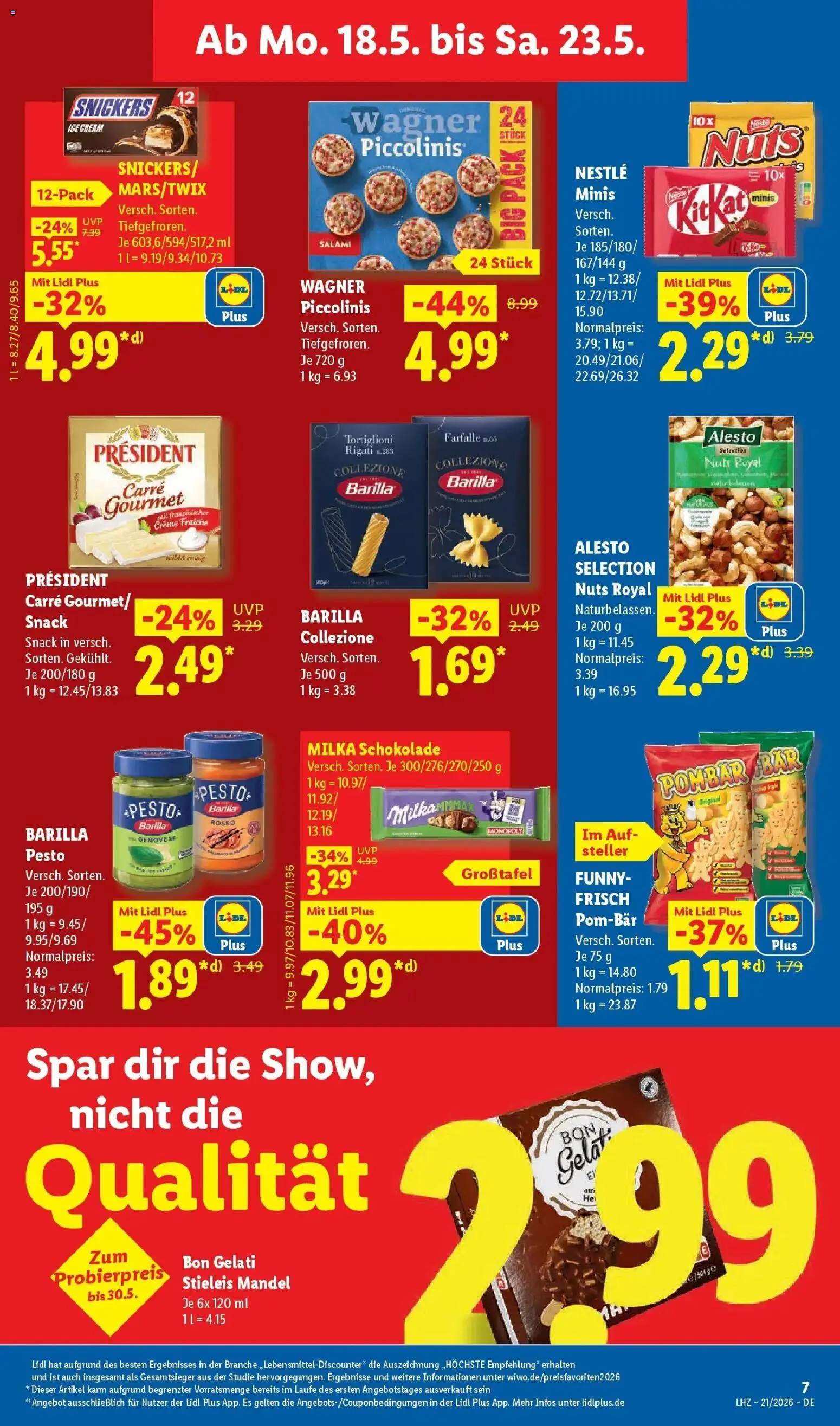Lidl Prospekt Weikersheim – gültig ab 17.05.2026 | Seite: 15 | Produkte: Barilla, Schokolade, Creme, Piccolinis