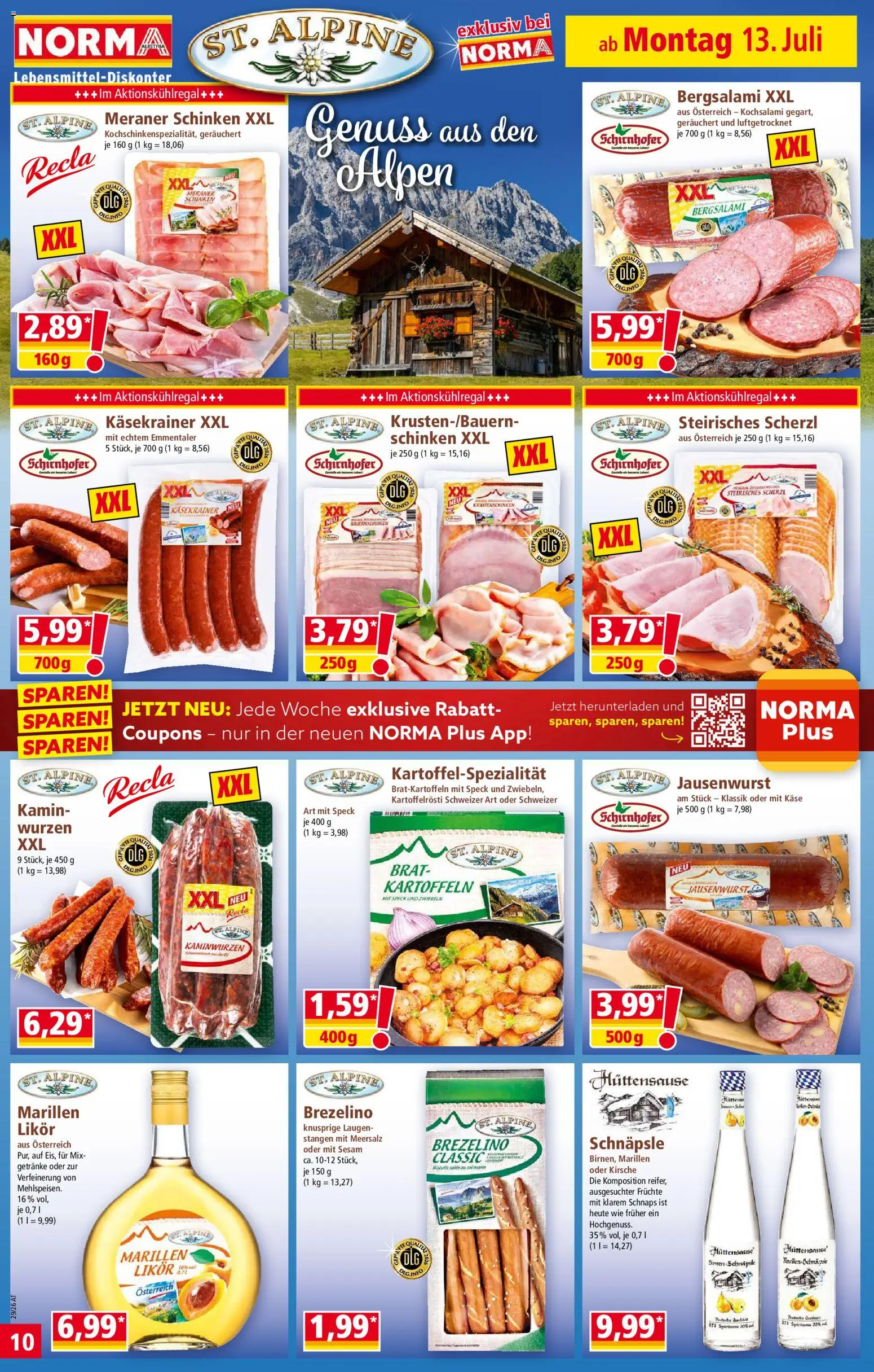 Norma Flugblatt gültig ab 13.07.2026 | Seite: 10 | Produkte: Kartoffeln, Zwiebeln, Käse, Schinken