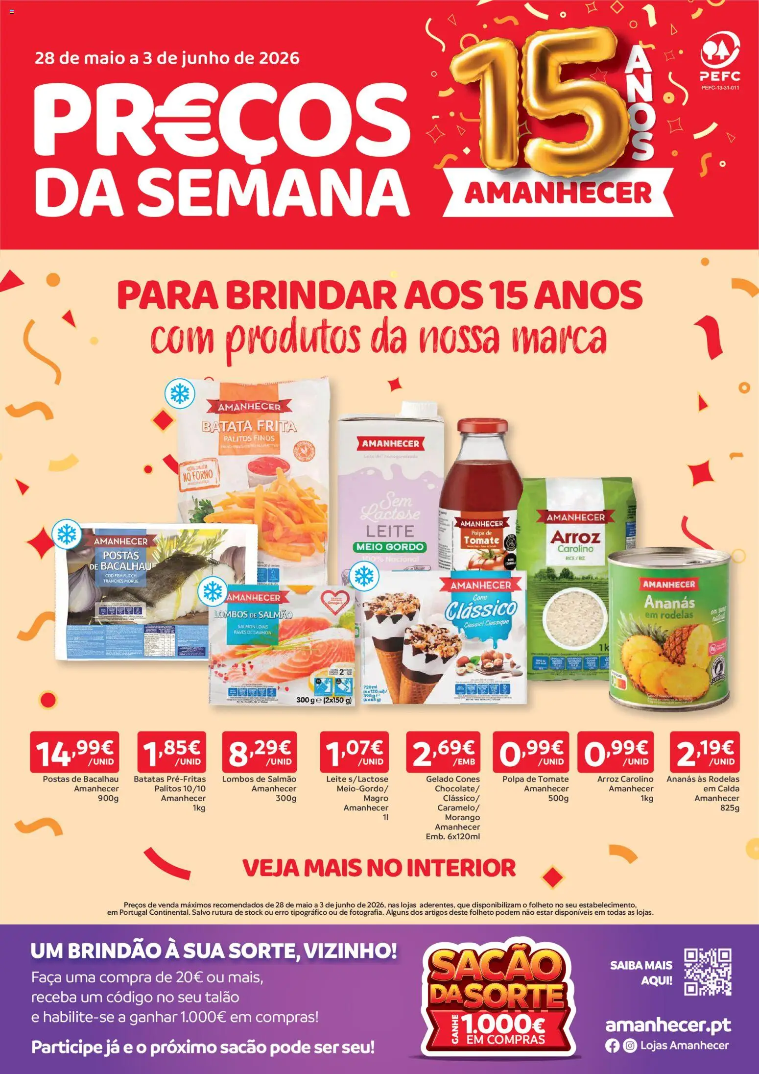 Amanhecer folheto │ válido de 28.05.2026 | Página: 1 | Produtos: Batata, Forno, Leite, Arroz