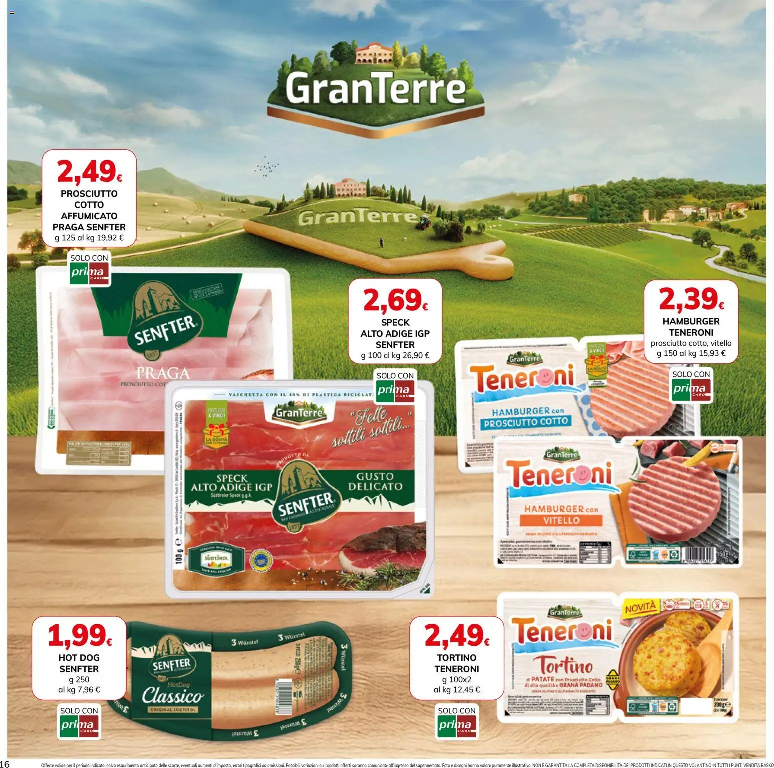 Volantino Basko del 03/09/2026 | Pagina: 16 | Prodotti: Senza glutine, Prosciutto, Grana Padano, Hamburger