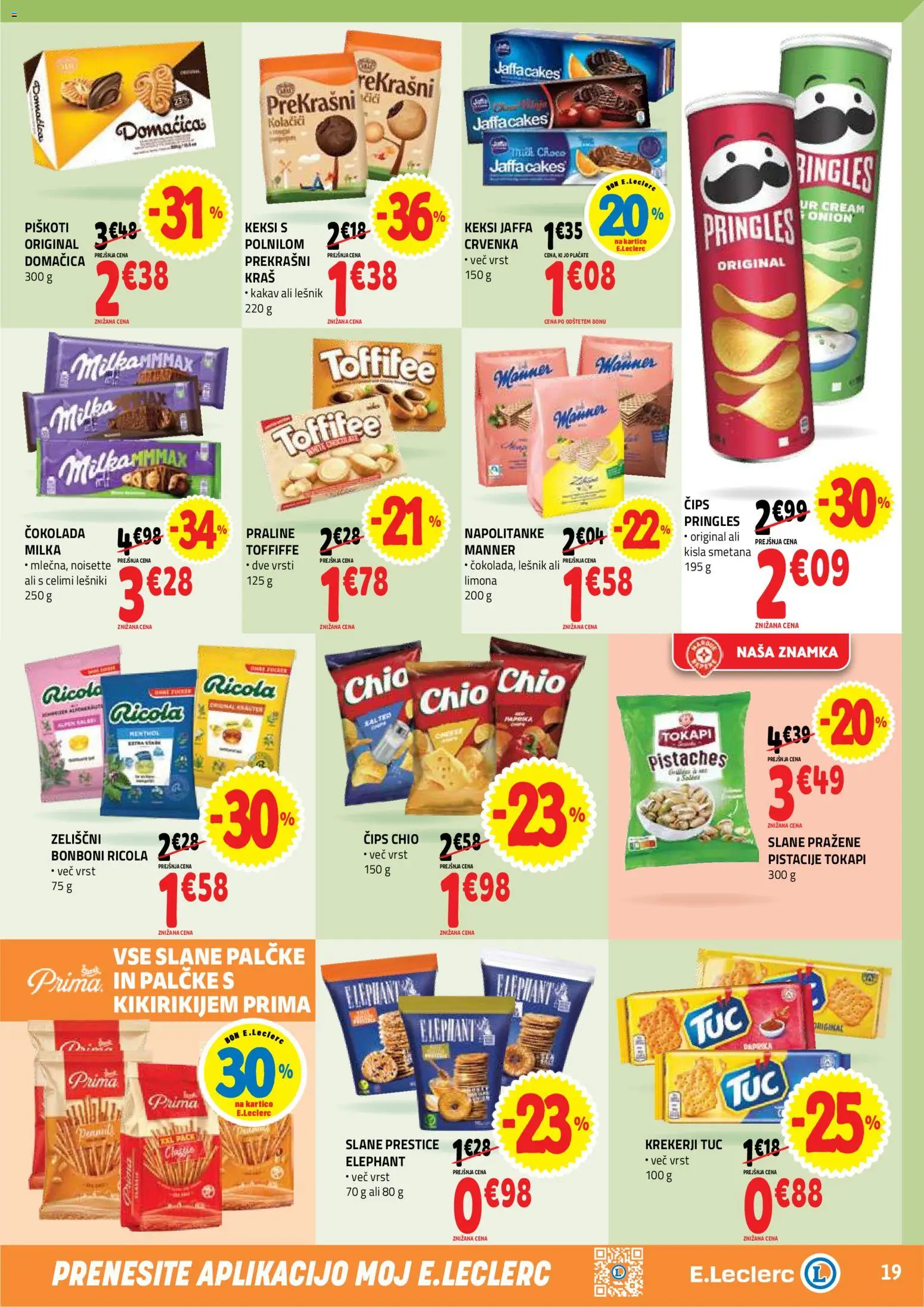 Novi E.leclerc katalog ponudbe – veljaven od 22.07.2026 | Stran: 19 | Izdelki: Pistacije, Cips, Smetana, Limona