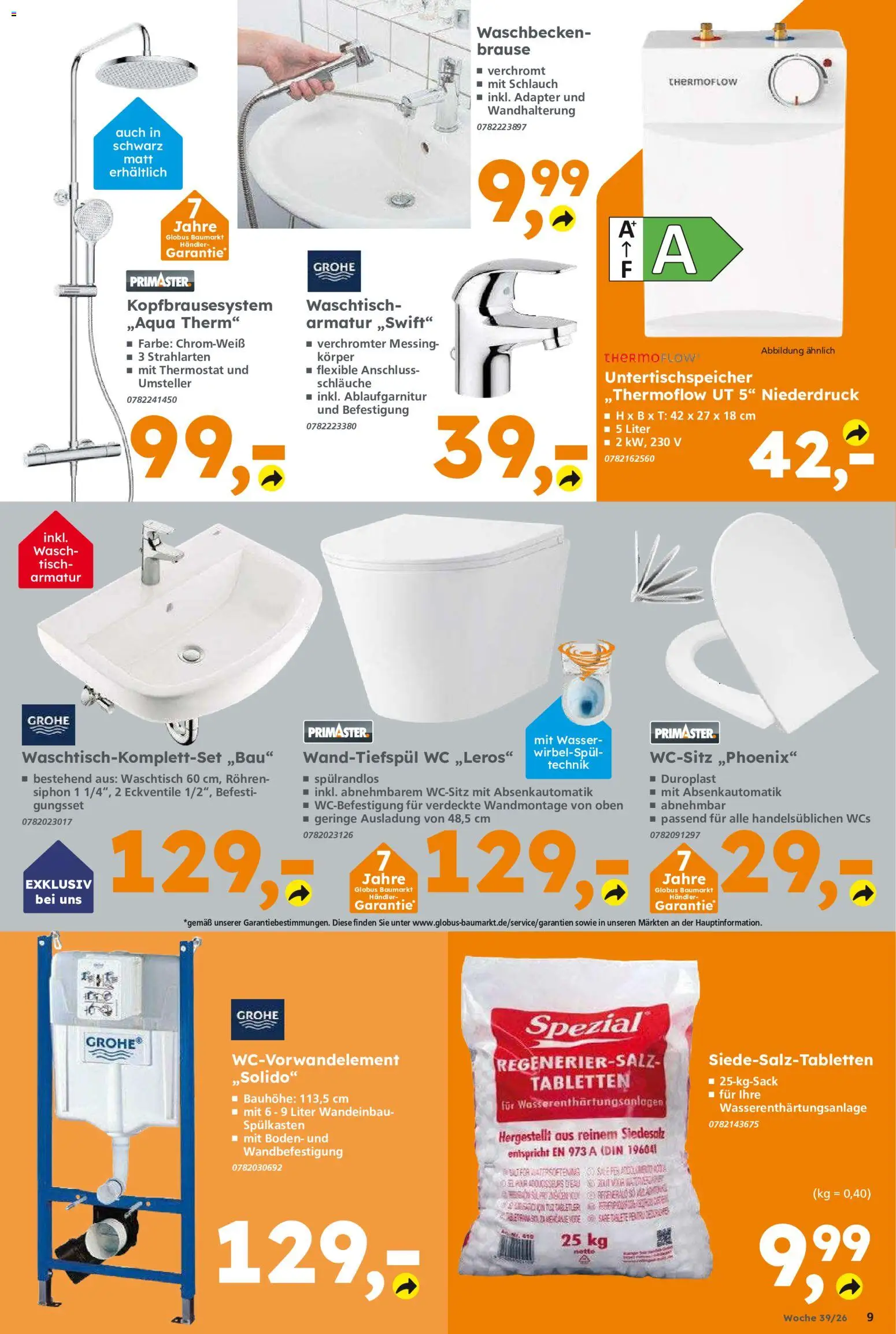 Globus Baumarkt Prospekt Saarbrücken – gültig ab 20.09.2026 | Seite: 9 | Produkte: Tisch, Armatur, Waschtisch, Wasser