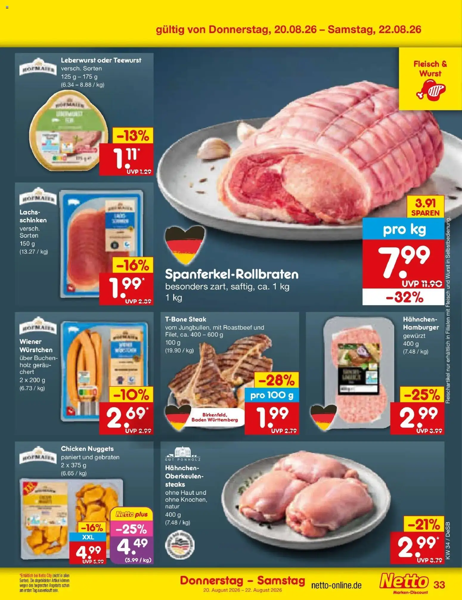 Netto Marken-Discount Prospekt Thierhaupten – gültig ab 17.08.2026 | Seite: 51 | Produkte: Lachs, Wurst, Schinken, Steak