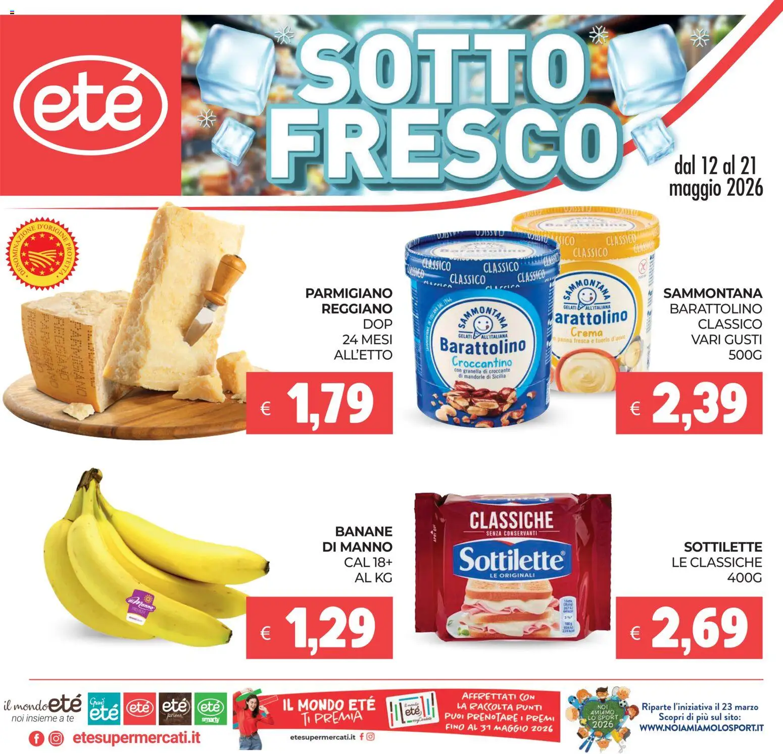 Volantino Eté del 12.05.2026 | Pagina: 1 | Prodotti: Banane, Panna, Mandorle, Parmigiano