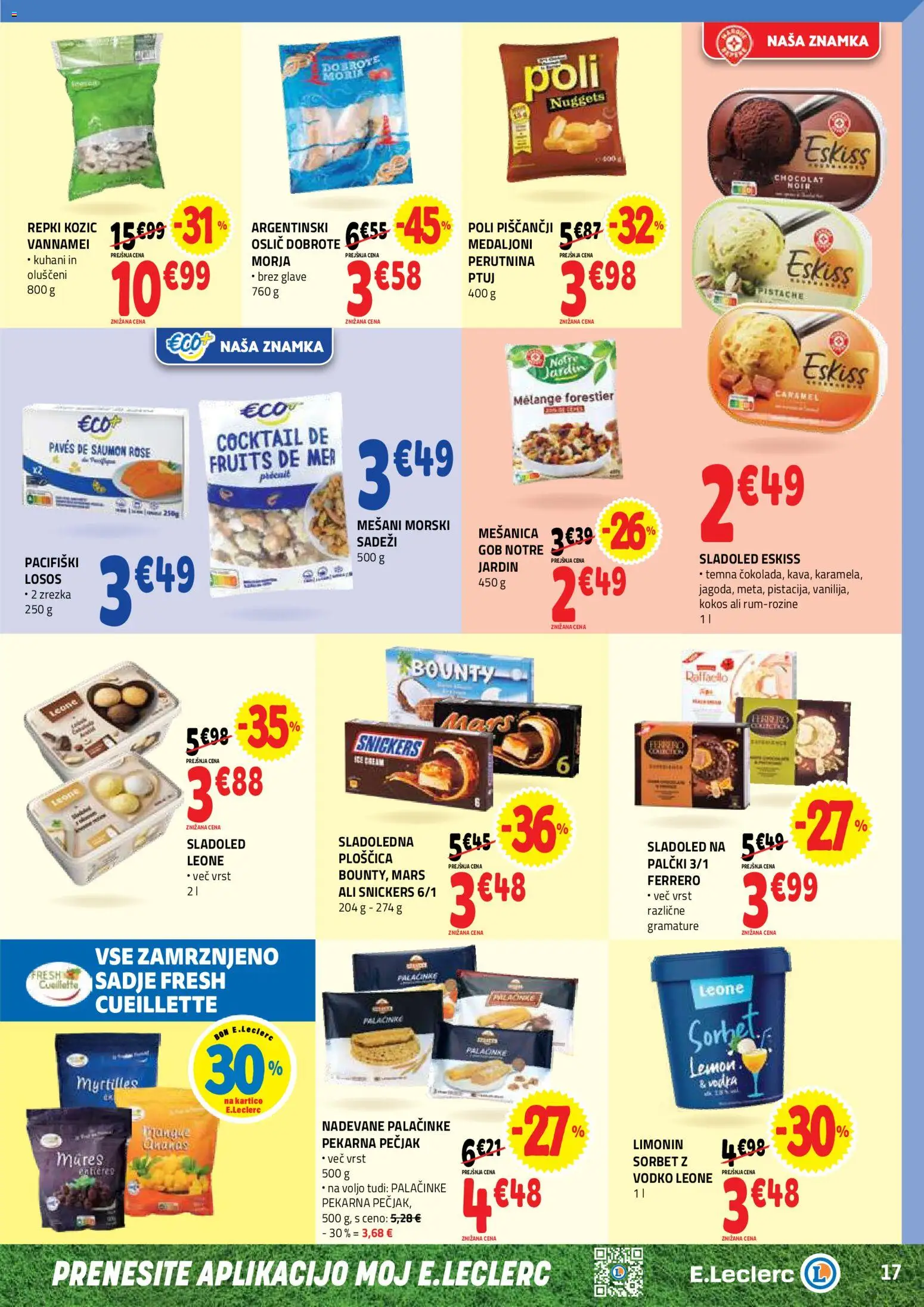 Novi E.leclerc katalog ponudbe – veljaven od 03.06.2026 | Stran: 17 | Izdelki: Pekarna, Losos, Palačinke, Sadje