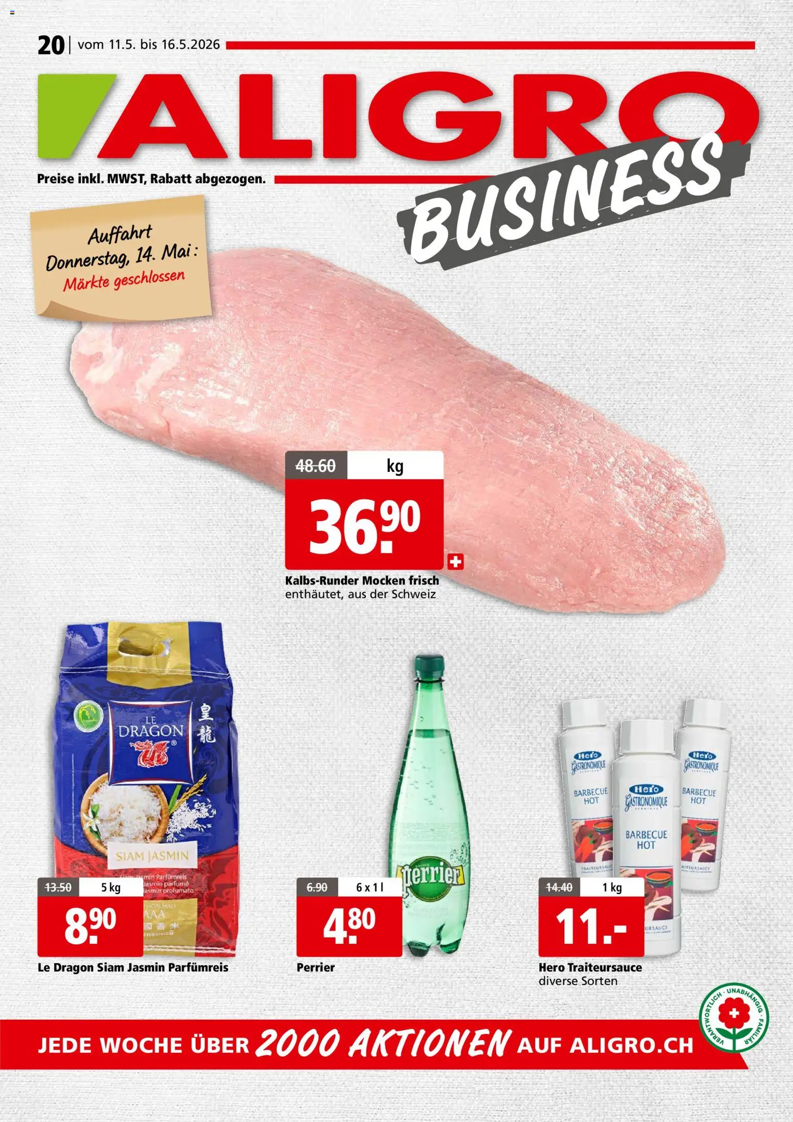 Aligro aktionen Business Schlieren, Gossau SG, Frauenfeld, Rapperswil-Jona, Sargans, Bern – gültig ab 11.05.2026 | Seite: 1