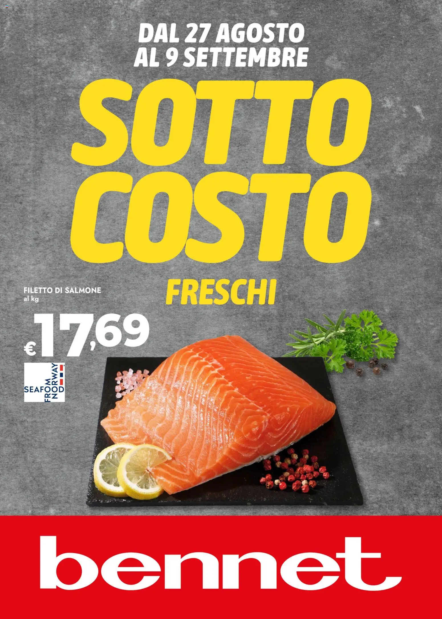 Volantino bennet del 27/08/2026 | Pagina: 1 | Prodotti: Salmone, Filetto di salmone, Filetto