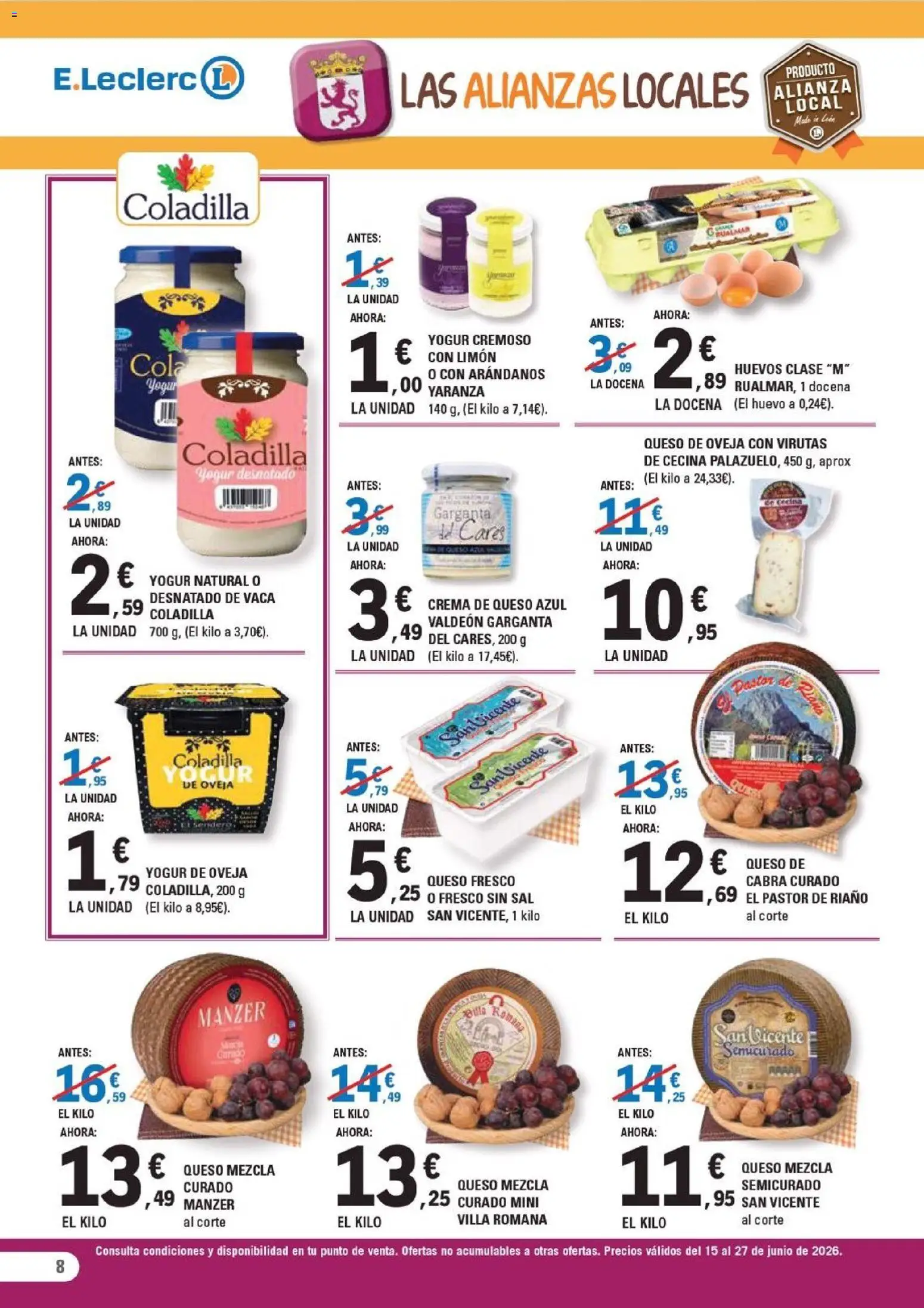 E.Leclerc León │ válido desde el 15.06.2026 | Página: 8 | Productos: Queso, Yogur, Huevos, Queso fresco