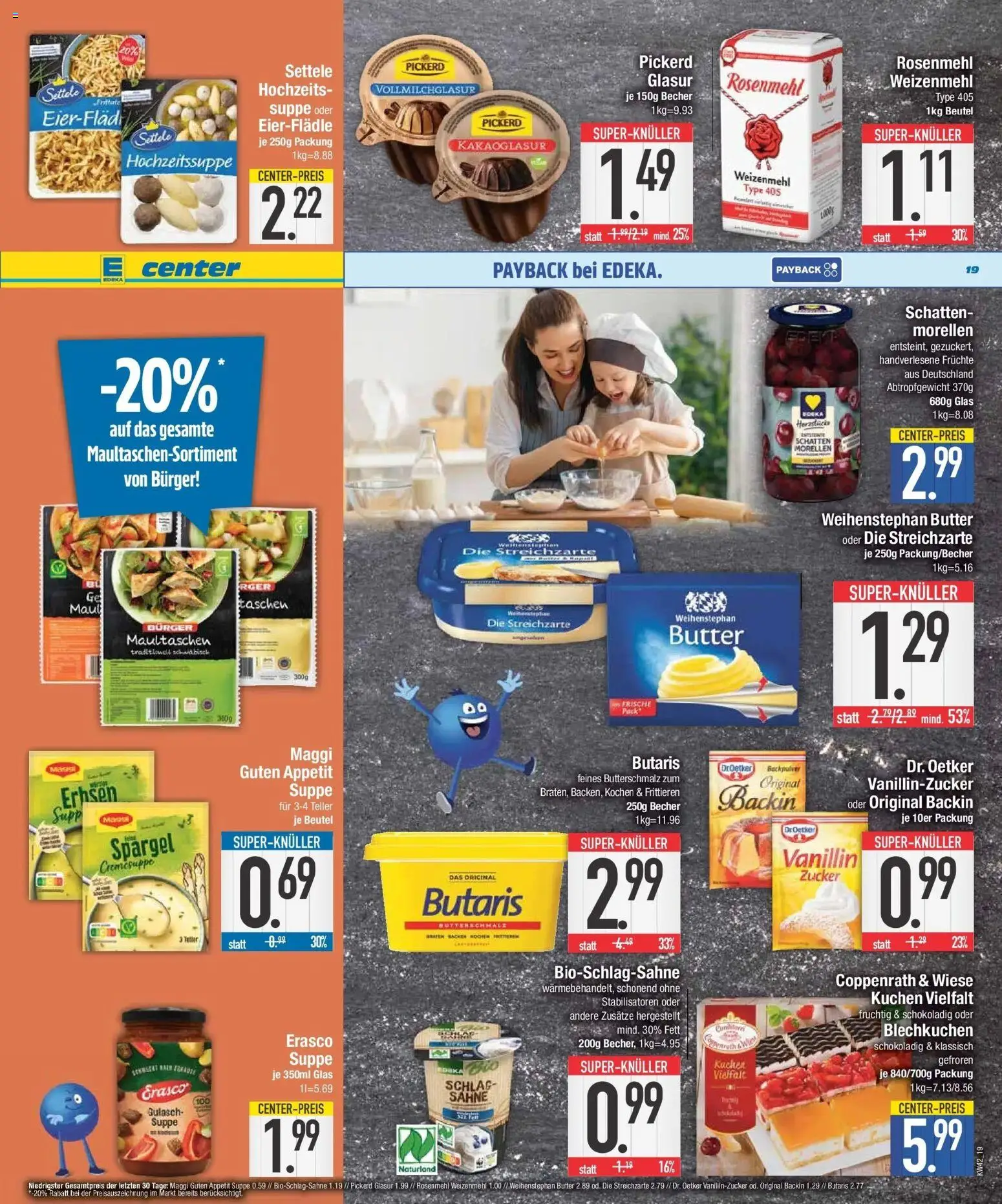 E center Prospekt München (ab 12.10.2026) zum Blättern | Seite: 19 | Produkte: Burger, Weizenmehl, Gulasch, Zucker