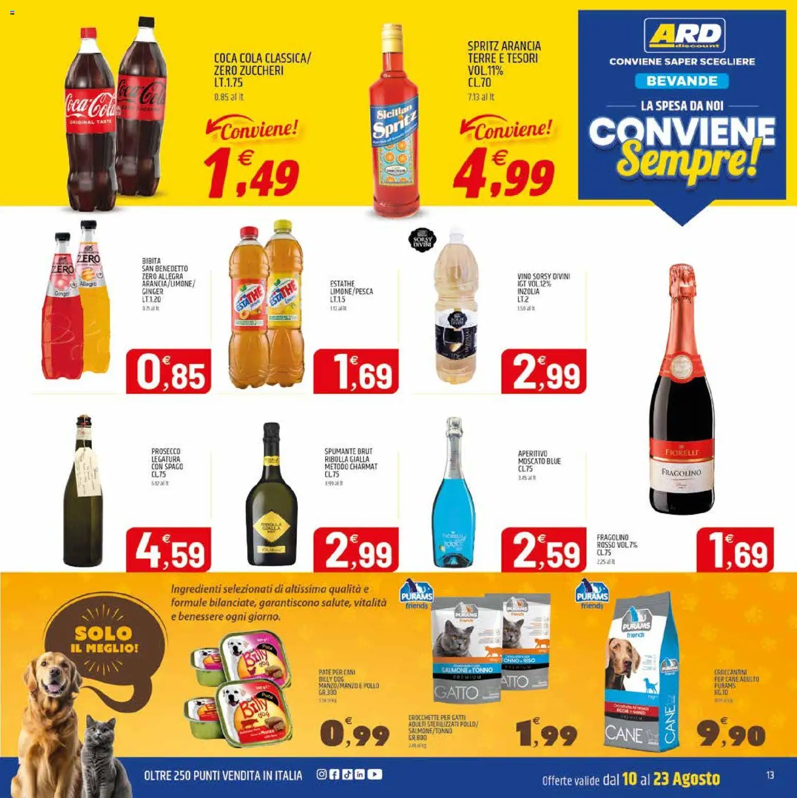 Volantino ARD Discount del 10/08/2026 | Pagina: 21 | Prodotti: Paté, Crocchette per gatti, Pollo, Bevande