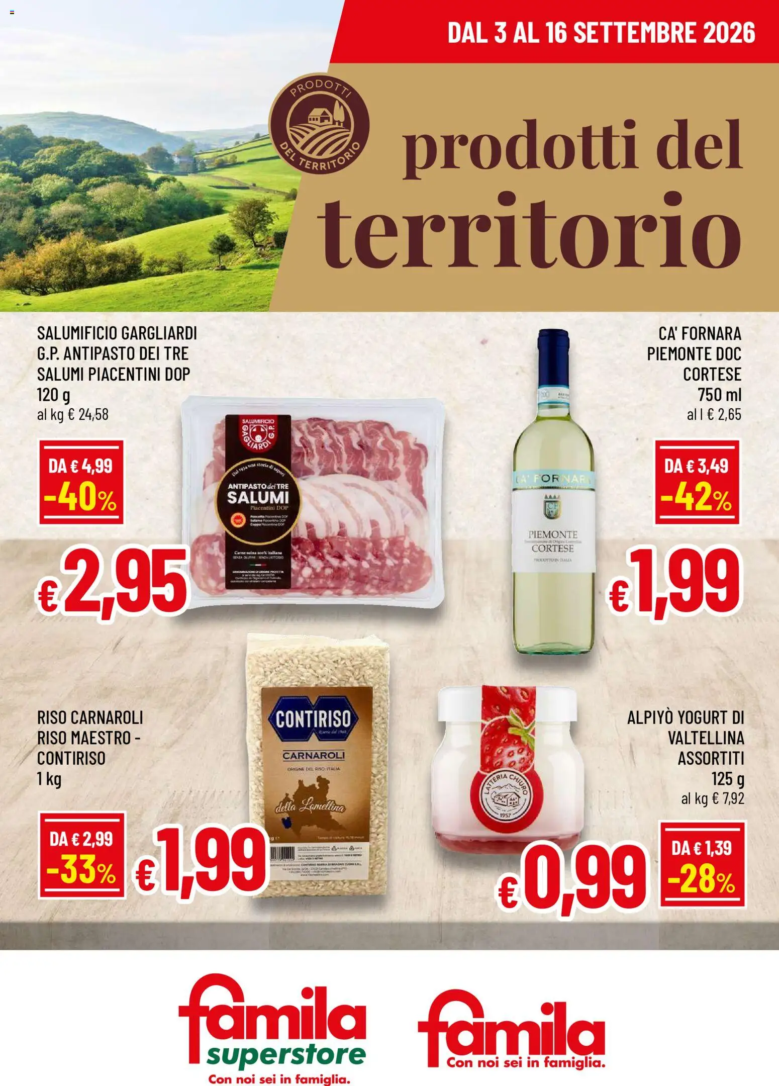 Volantino Famila del 03/09/2026 | Pagina: 1 | Prodotti: Yogurt, Riso Carnaroli, Riso