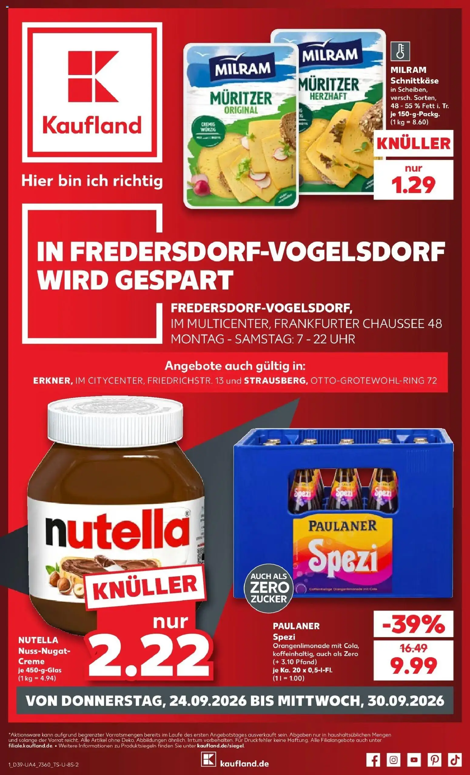Prospekt Kaufland ab 21.09.2026 » Angebote Online zum Blättern | Seite: 4 | Produkte: Creme, Nutella, Milram, Uhr