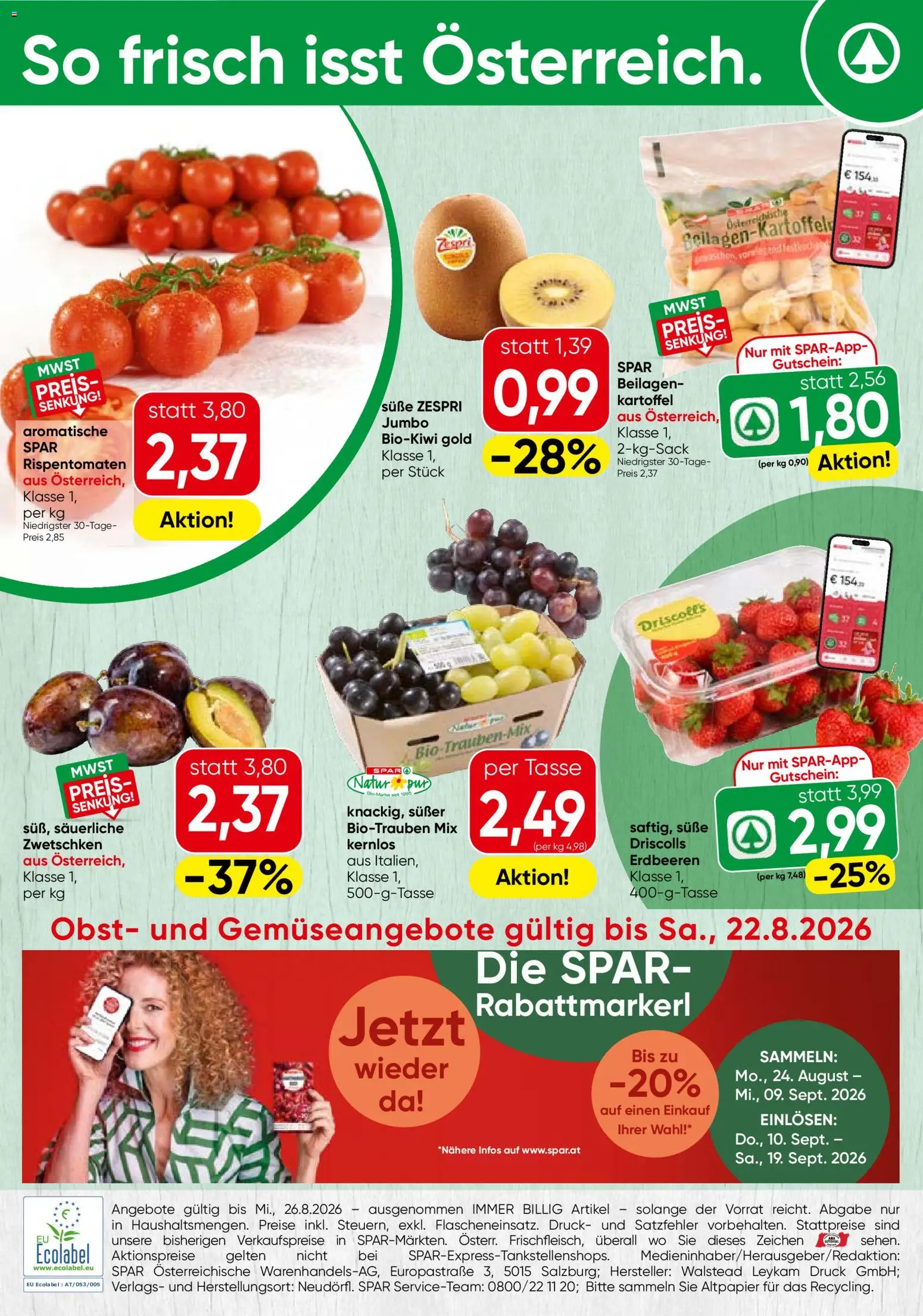 Spar Obst & Gemüse gültig ab 17.08.2026 | Seite: 1 | Produkte: Erdbeeren, Obst