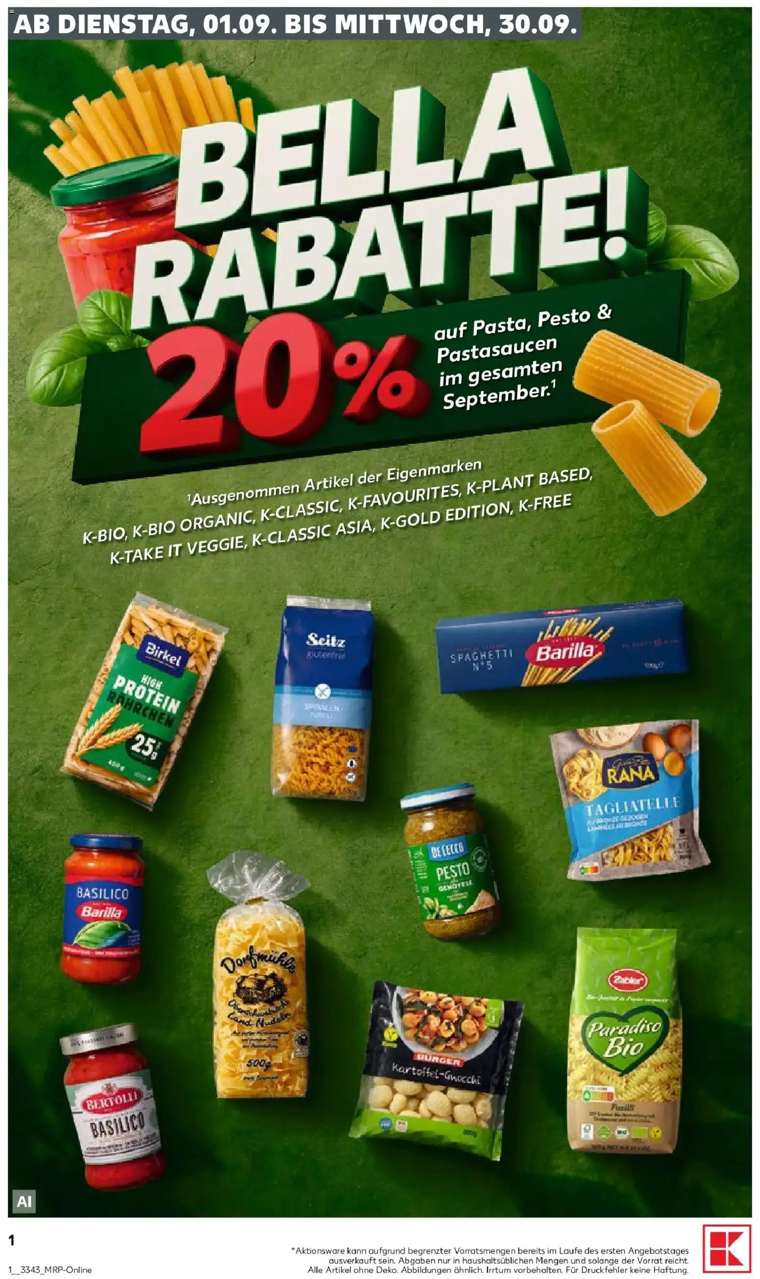 Prospekt Kaufland ab 21.09.2026 » Angebote Online zum Blättern | Seite: 1 | Produkte: Barilla, Spaghetti, Burger