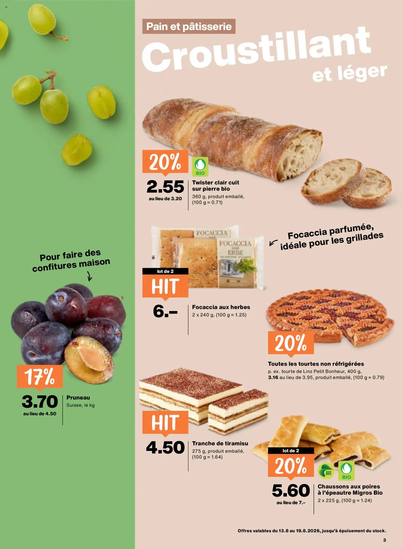 Migros aktionen FR – gültig ab 13.08.2026 | Seite: 3 | Produkte: Focaccia