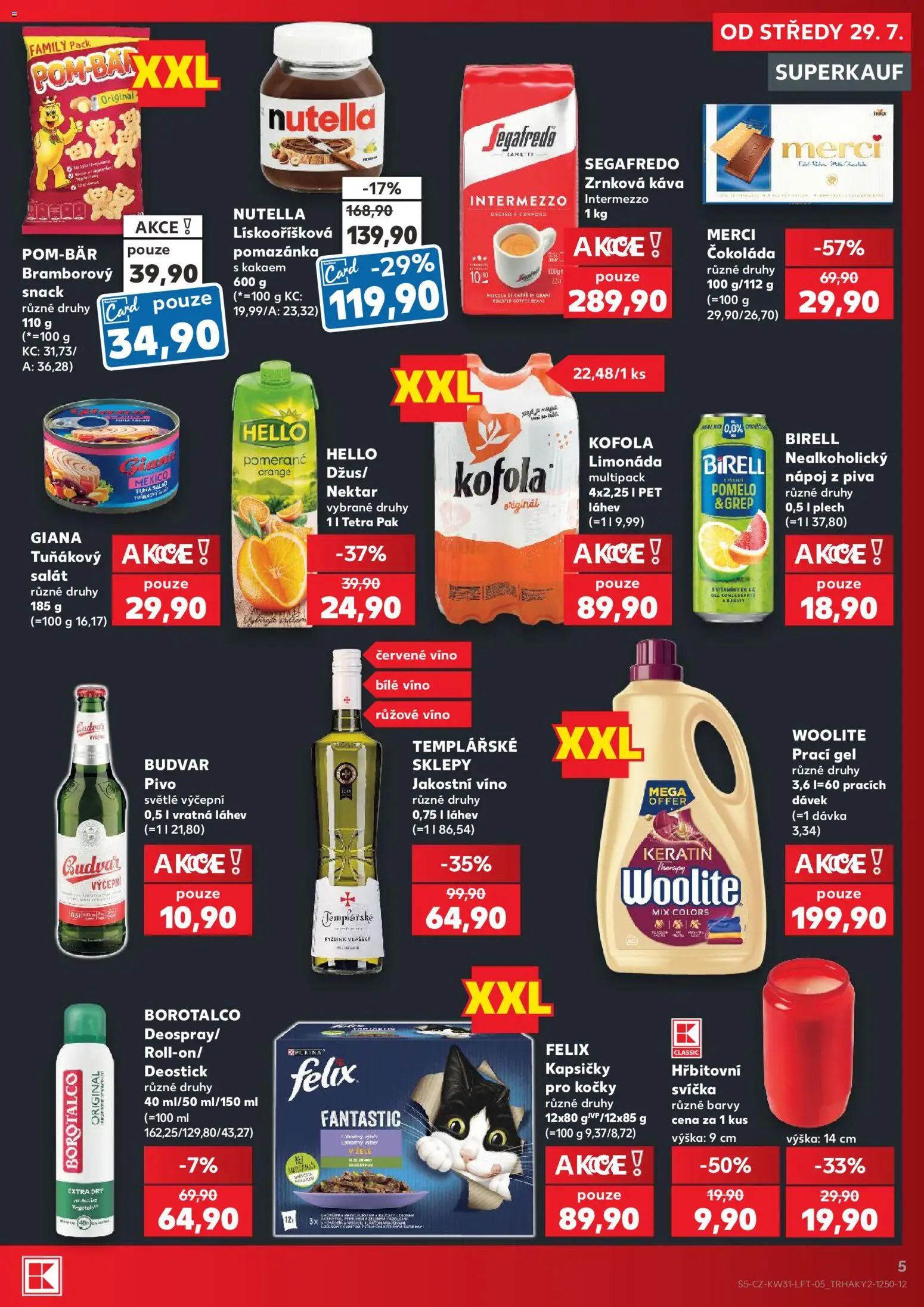 Kaufland leták - Brno od 29.07.2026 | Strana: 5 | Produkty: Víno, Woolite, Tuňákový salát, Intermezzo Segafredo