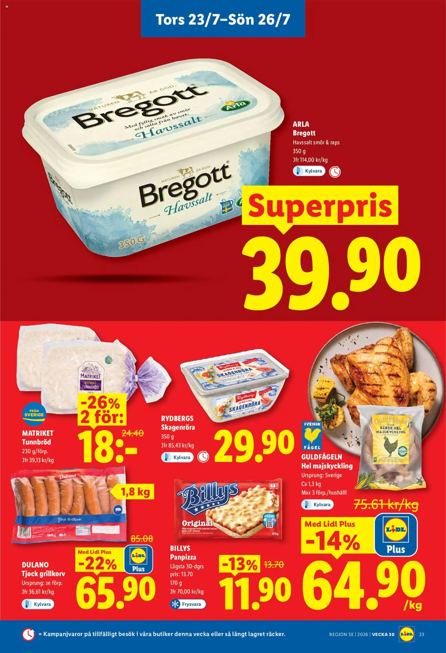 Lidl reklamblad aktuell från 20/07/2026 | Sida: 28 | Produkter: Tunnbröd, Bregott, Smör, Pizza