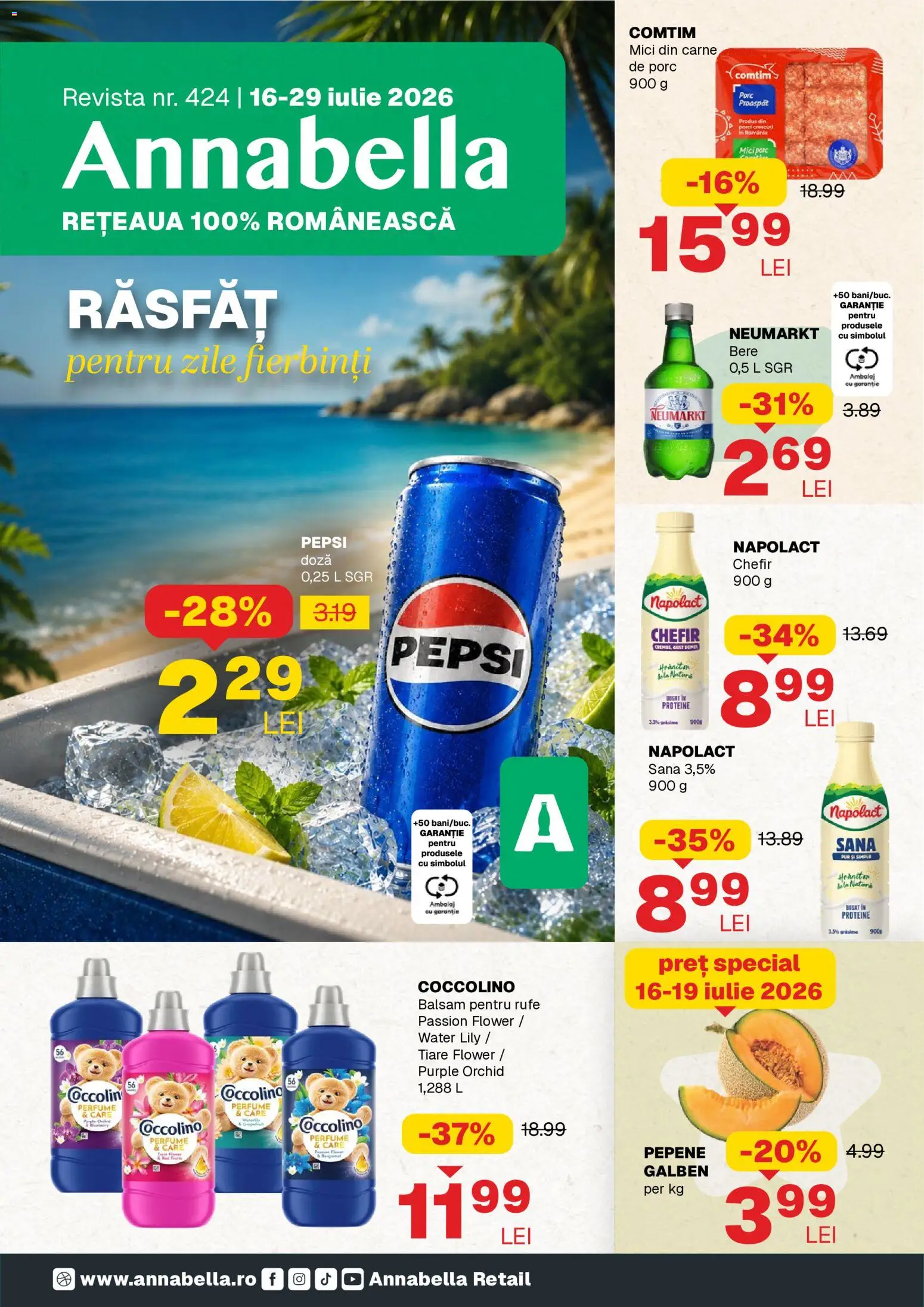 Noul catalog Annabella – valabil de la 16.07.2026 | Pagină: 1 | Produse: Chefir, Pepsi, Bere, Balsam pentru rufe