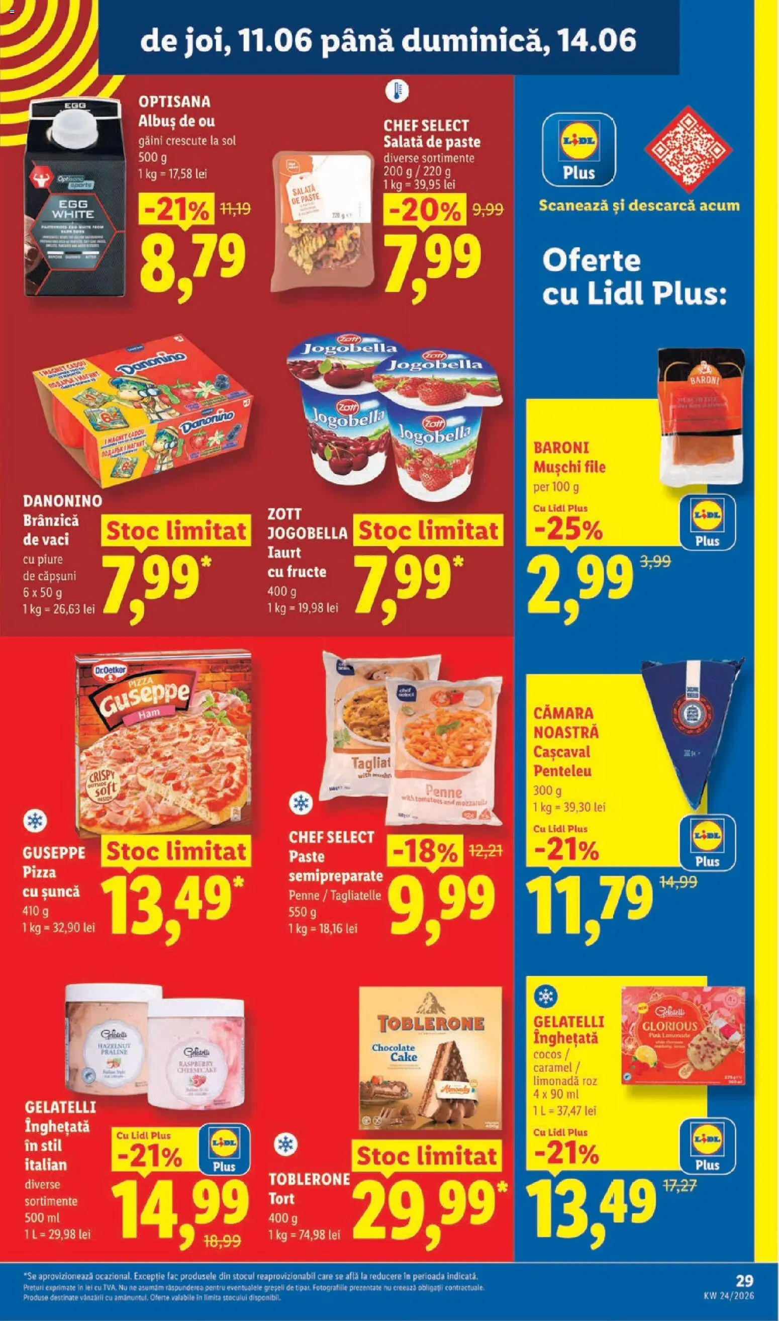 Noul catalog Lidl – valabil de la 08.06.2026 | Pagină: 29 | Produse: Sıcak su torbası, Cașcaval, Pizza, Căpșuni