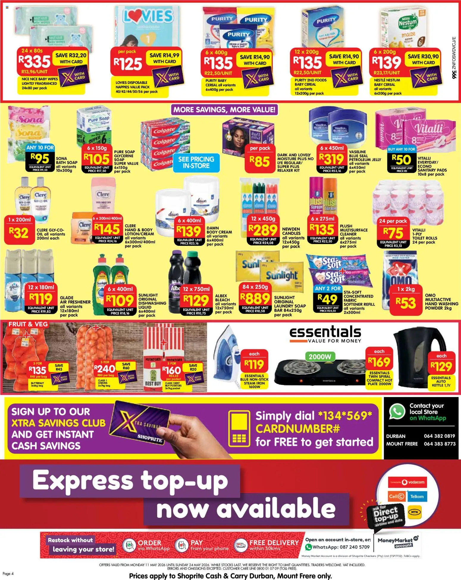 New Shoprite catalogue – valid from 11.05.2026 | Page: 4 | Products: Toilet, Powder, Onions, Relaxer
