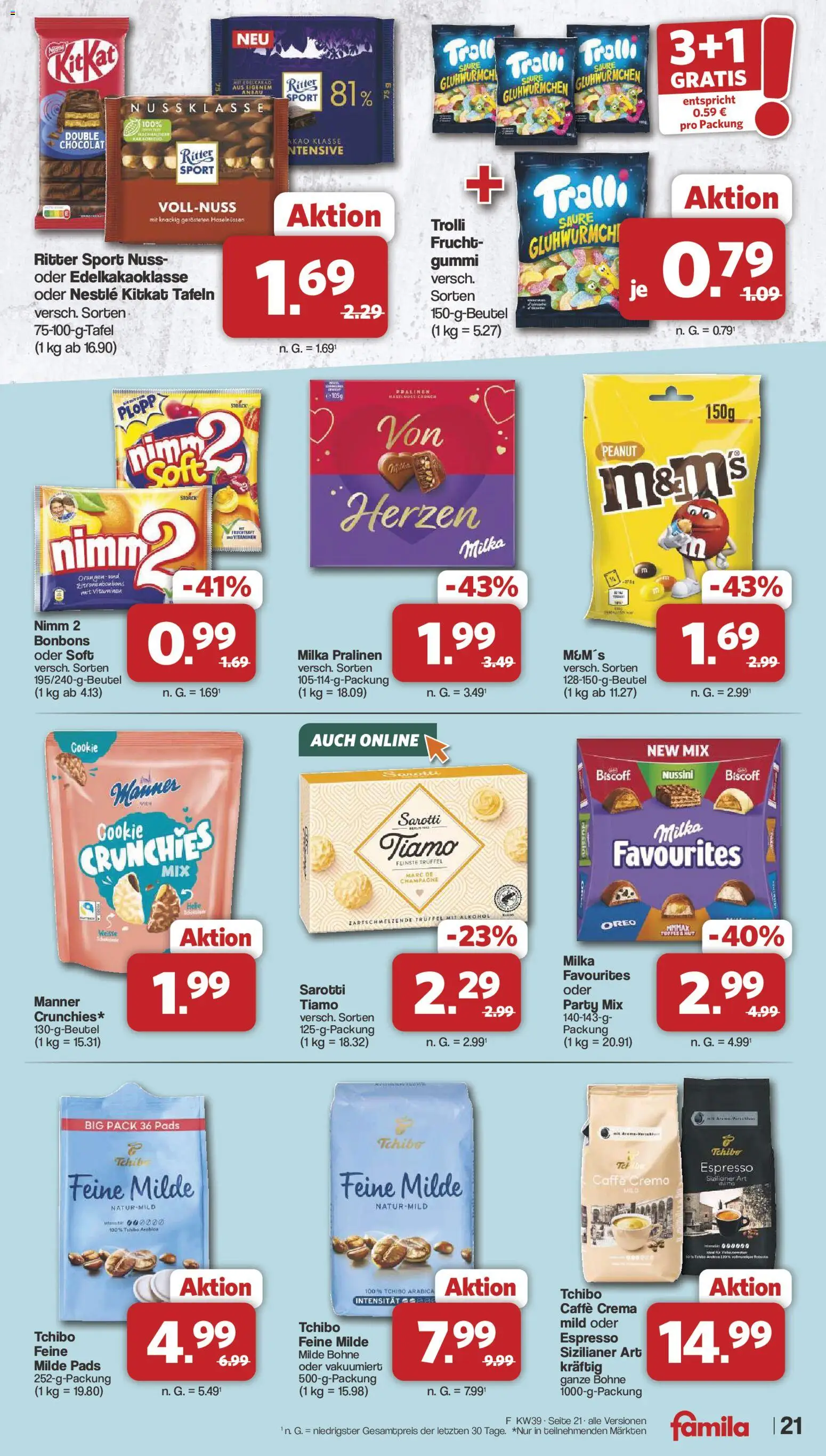 Famila Nordwest Prospekt – gültig ab 21.09.2026 | Seite: 22 | Produkte: Ritter sport, M&M's, Alkohol, Fruchtsaft