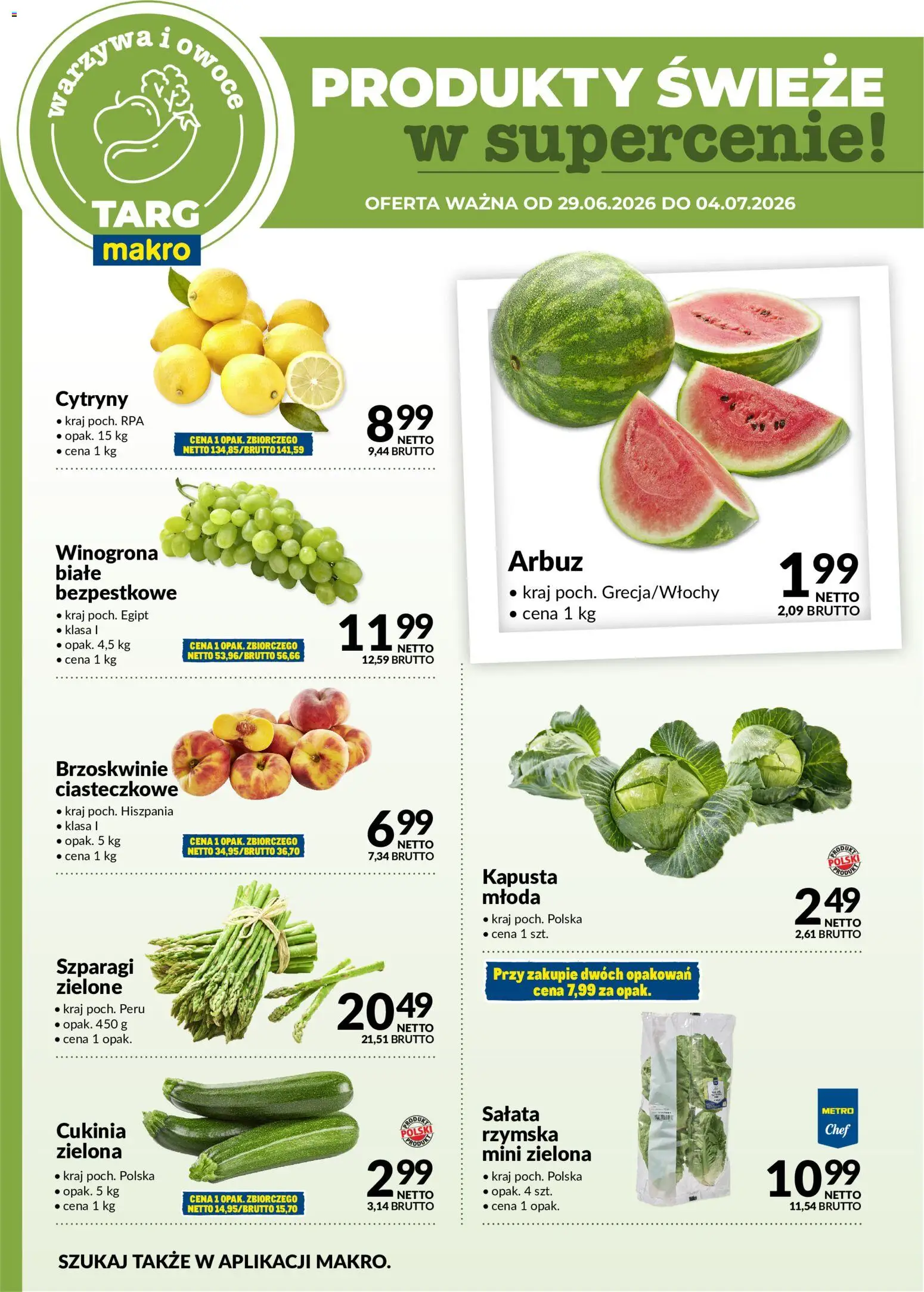 Makro gazetka - Produkty świeże w supercenie od 29.06.2026 | Strona: 5 | Produkty: Arbuz, Winogrona, Brzoskwinie, Owoce