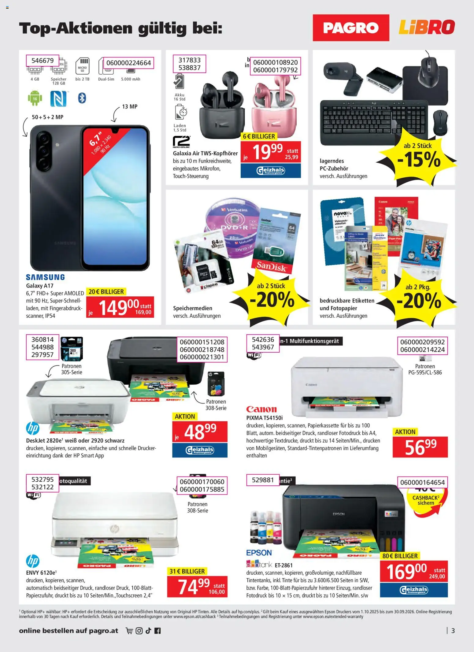 Pagro-Diskont Flugblatt gültig ab 16.04.2026 | Seite: 3 | Produkte: Drucker, TV, Samsung