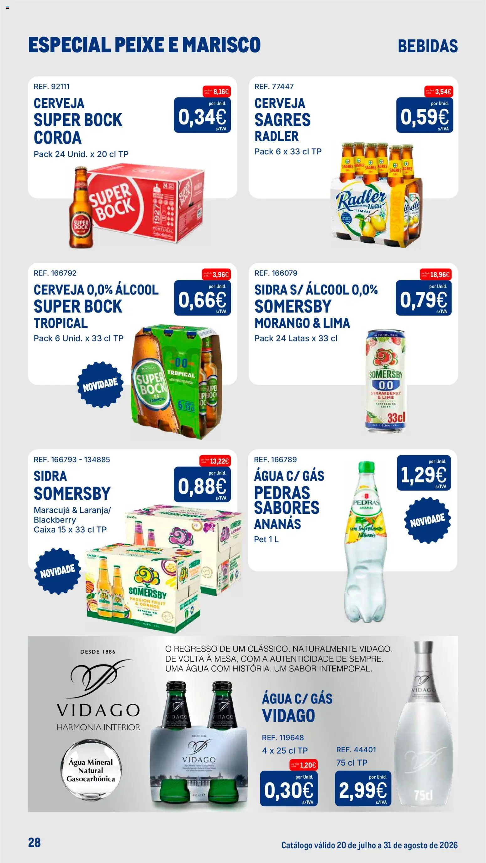 Makro Especial Peixe e Marisco │ válido de 20/07/2026 | Página: 28 | Produtos: Agua, Super bock, Caixa, Água mineral