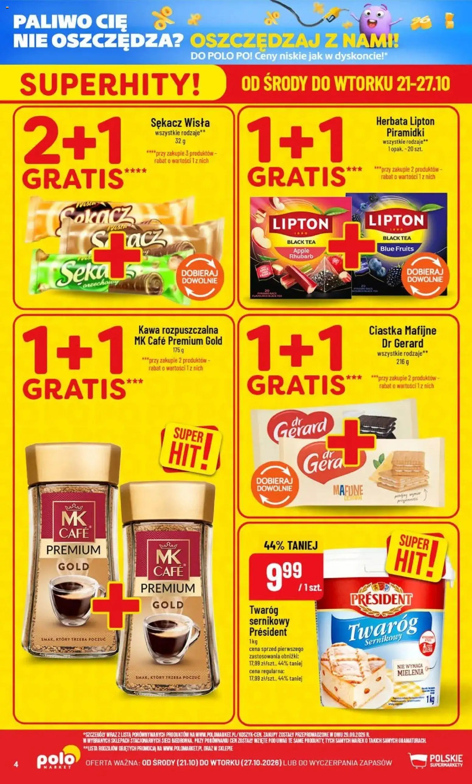 Nowa POLOmarket gazetka od jutra 21.10.2026 | Strona: 4 | Produkty: Kawa rozpuszczalna, Kawa, Herbata, Twaróg