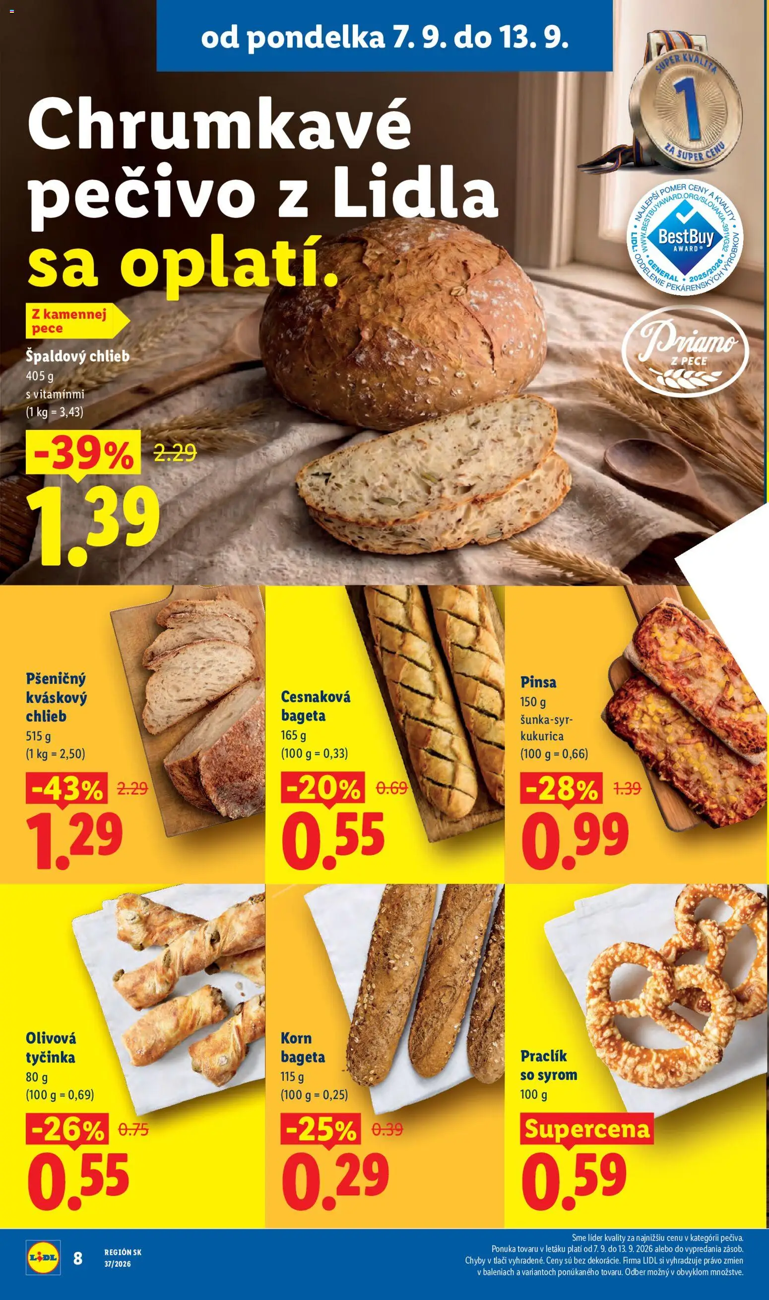 Nové Lidl akcie – leták je platný od 07.09.2026 | Strana: 10 | Produkty: Chlieb, Pizza, Kukurica, Pečivo