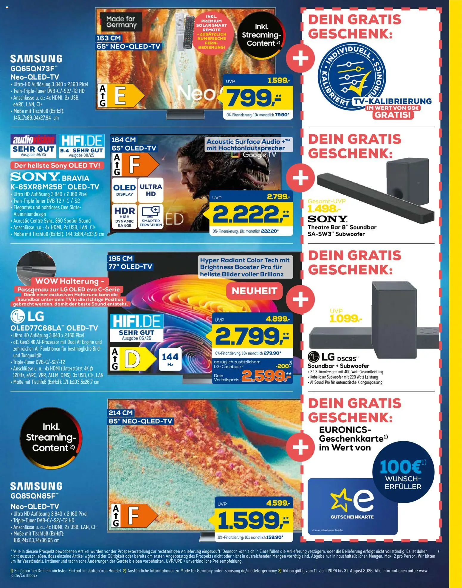 Euronics Prospekt – gültig ab 08.08.2026 | Seite: 7 | Produkte: Sony, Fernsehen, Soundbar, TV