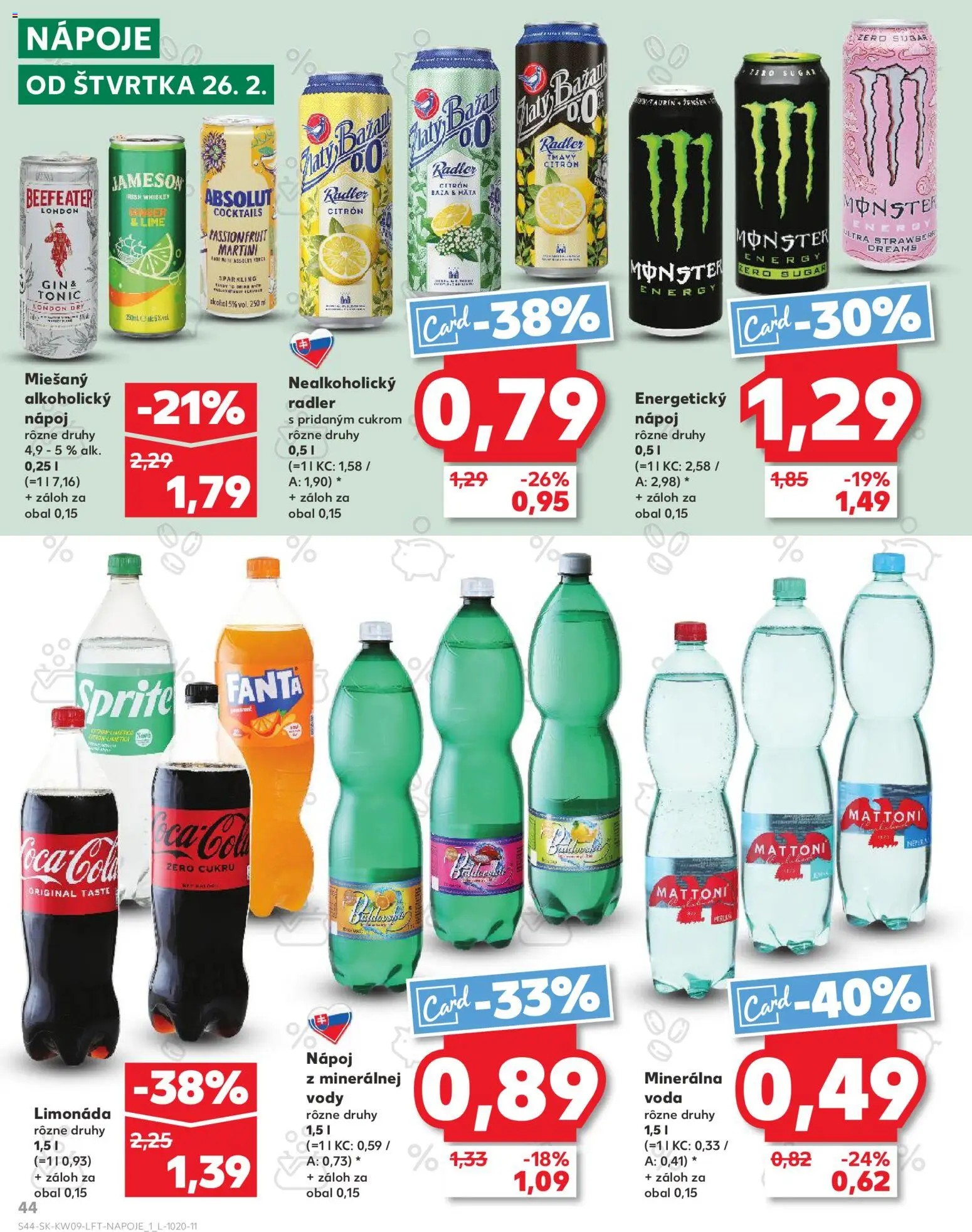 Nové Kaufland akcie – leták je platný od 26.02.2026 | Strana: 44 | Produkty: Jameson, Nápoje, Minerálna voda, Limonáda