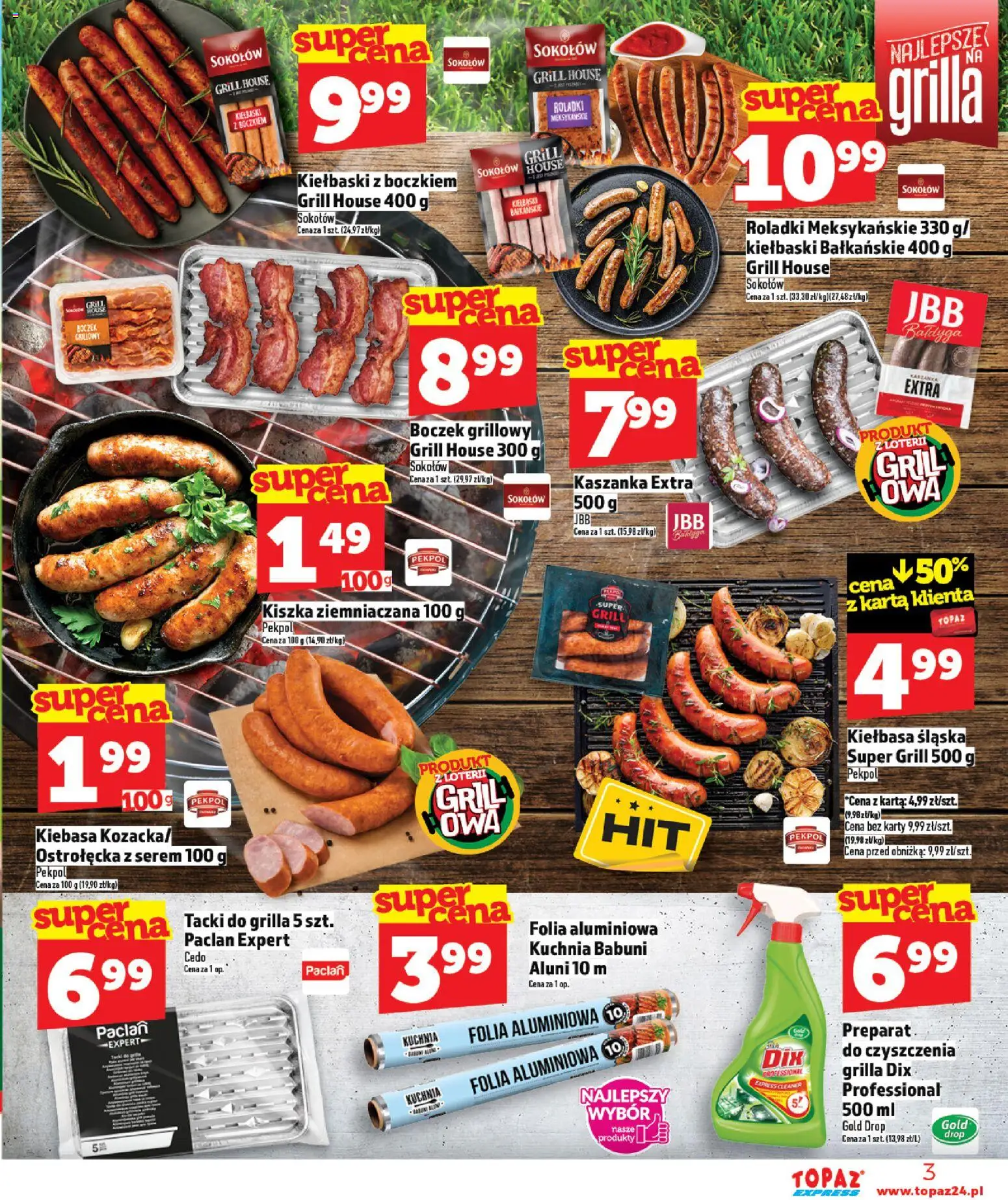 Topaz gazetka - Express od 16.04.2026 | Strona: 3 | Produkty: Kiszka ziemniaczana, Grill, Kaszanka, Boczek