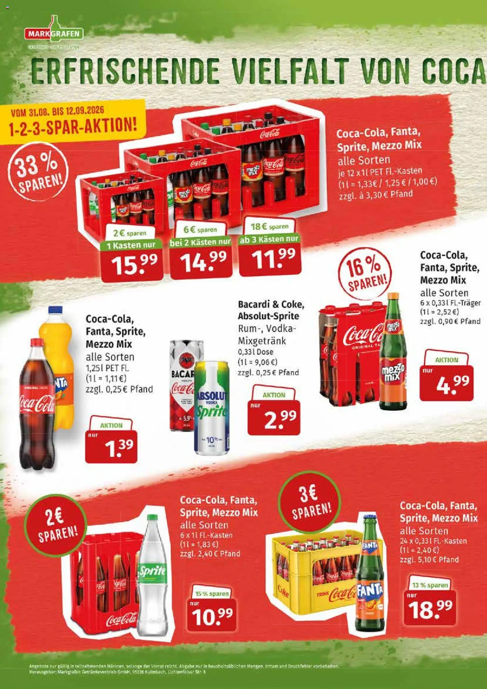 Markgrafen Prospekt – gültig ab 31.08.2026 | Seite: 2 | Produkte: Bacardi, Fanta, Sprite, Mixgetränk