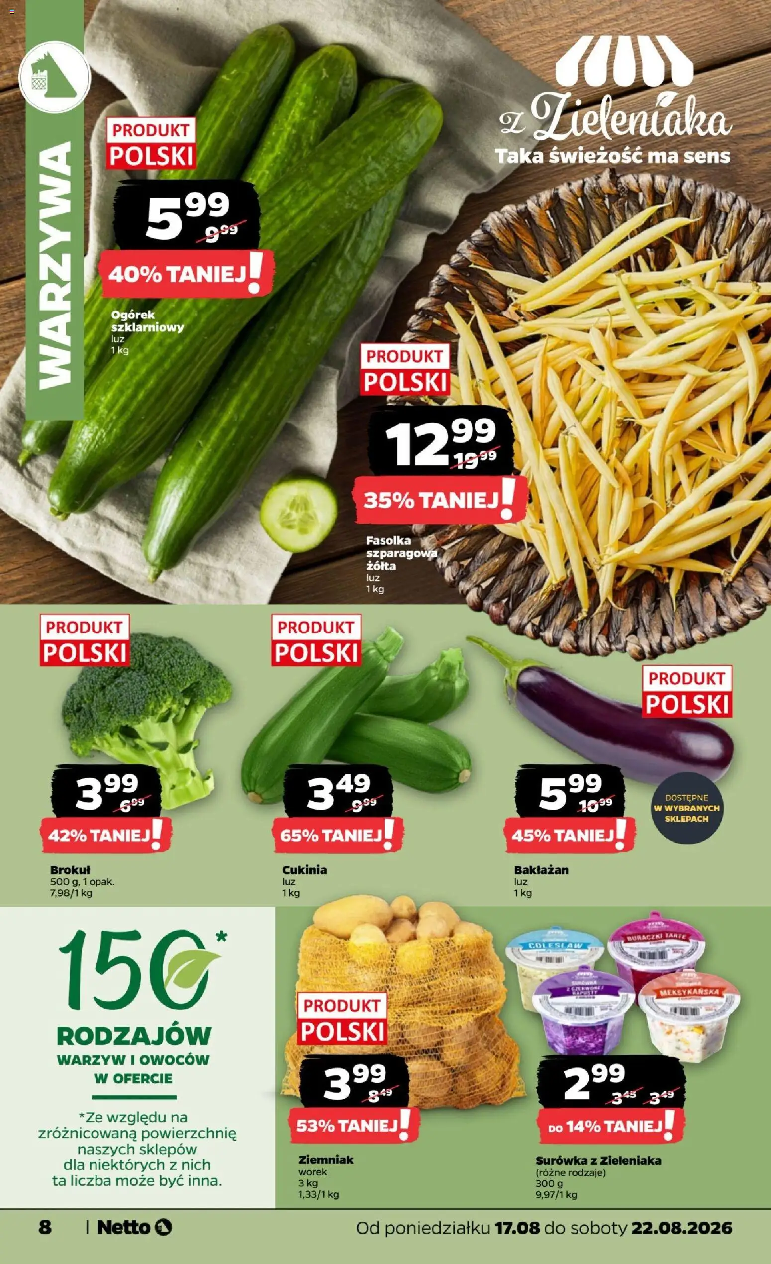 Netto gazetka od poniedziałku od 17.08.2026 | Strona: 8 | Produkty: Brokuł, Cukinia, Surówka, Warzywa