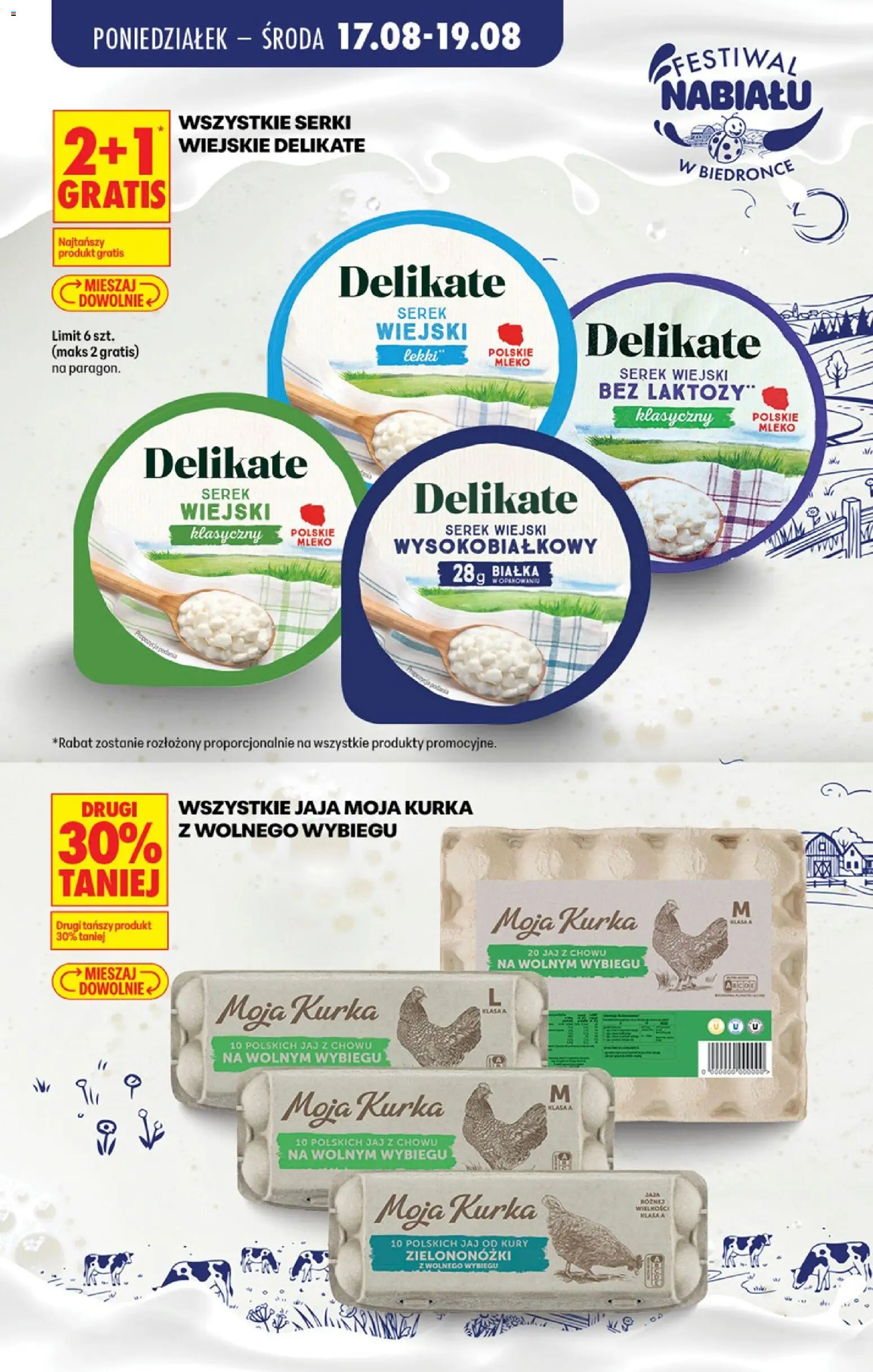 Biedronka gazetka - Festiwal nabiału od 18.08.2026 | Strona: 2 | Produkty: Serek, Serek wiejski wysokobiałkowy, Serek wiejski lekki, Jaja