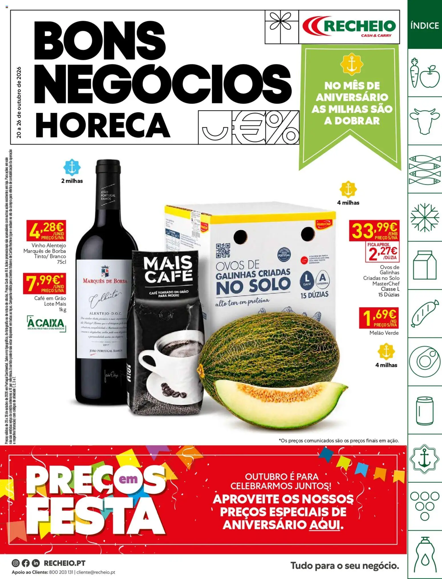 Recheio folheto Horeca │ válido de 20/10/2026 | Página: 1 | Produtos: Café em grão, Vinho, Melão, Proteina