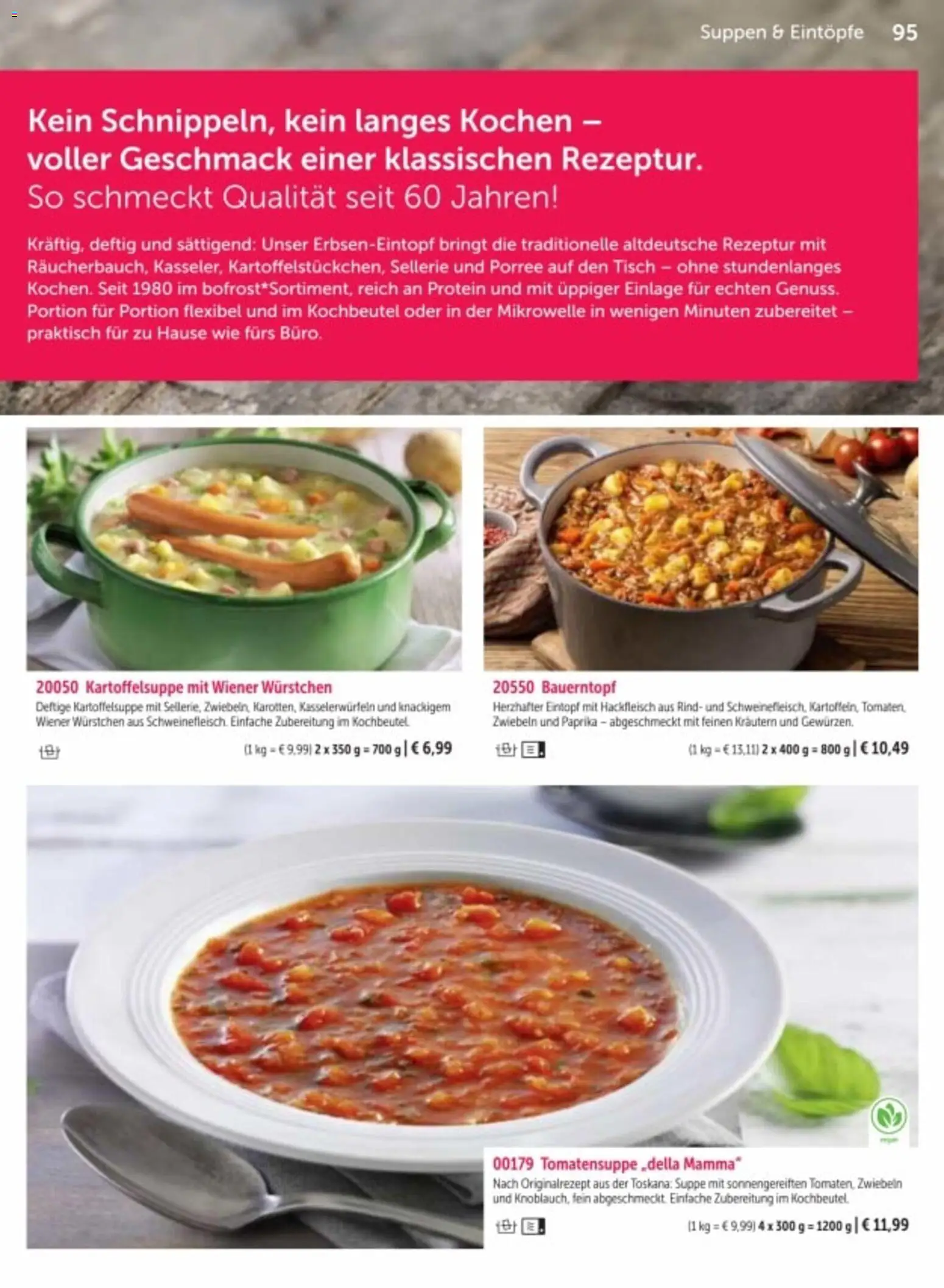 Bofrost Katalog – gültig ab 06.03.2026 | Seite: 95 | Produkte: Wiener wurstchen, Zwiebeln, Paprika, Hackfleisch