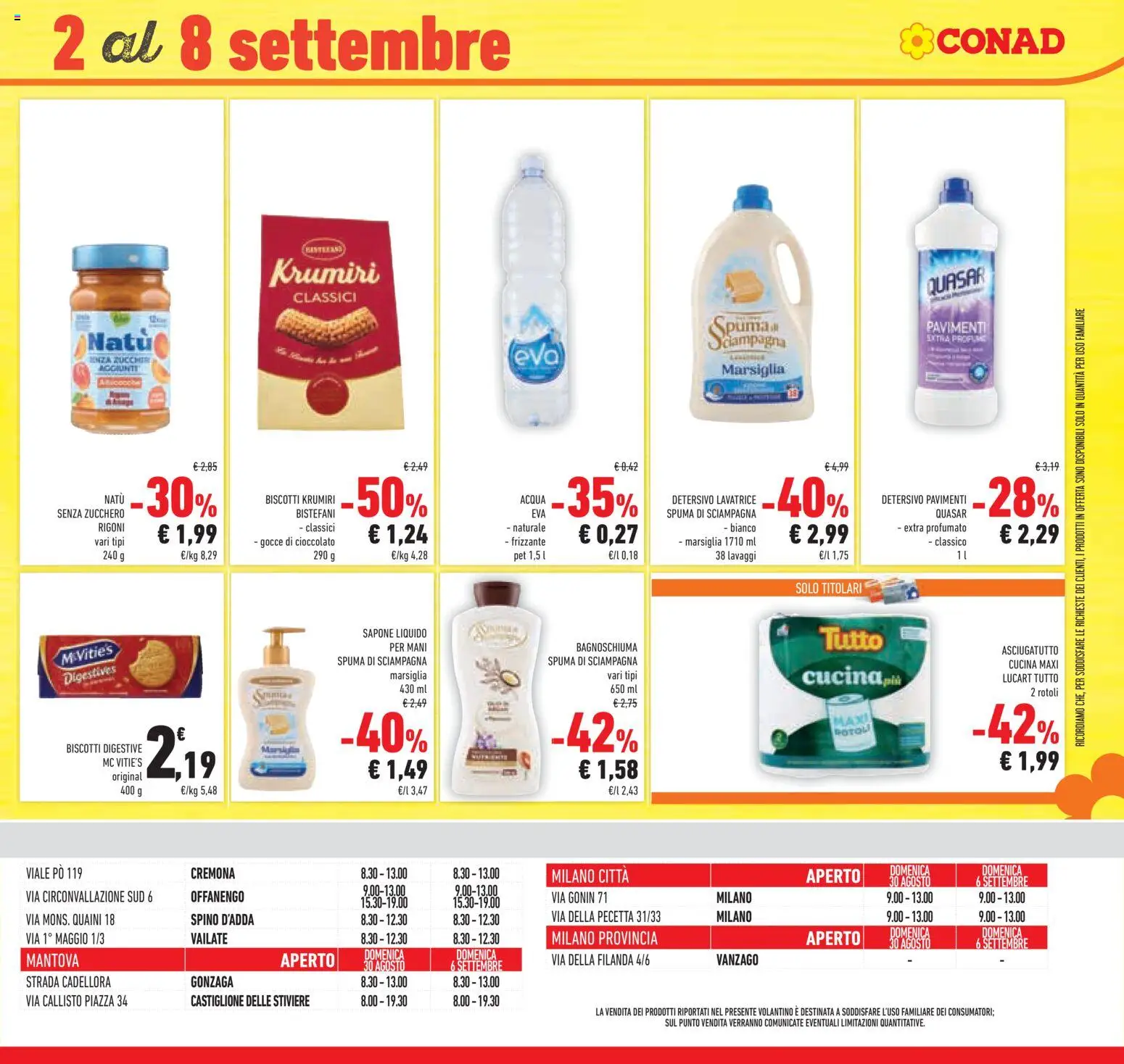 Volantino Conad del 26/08/2026 | Pagina: 39 | Prodotti: Biscotti, Zucchero, Lavatrice, Asciugatutto