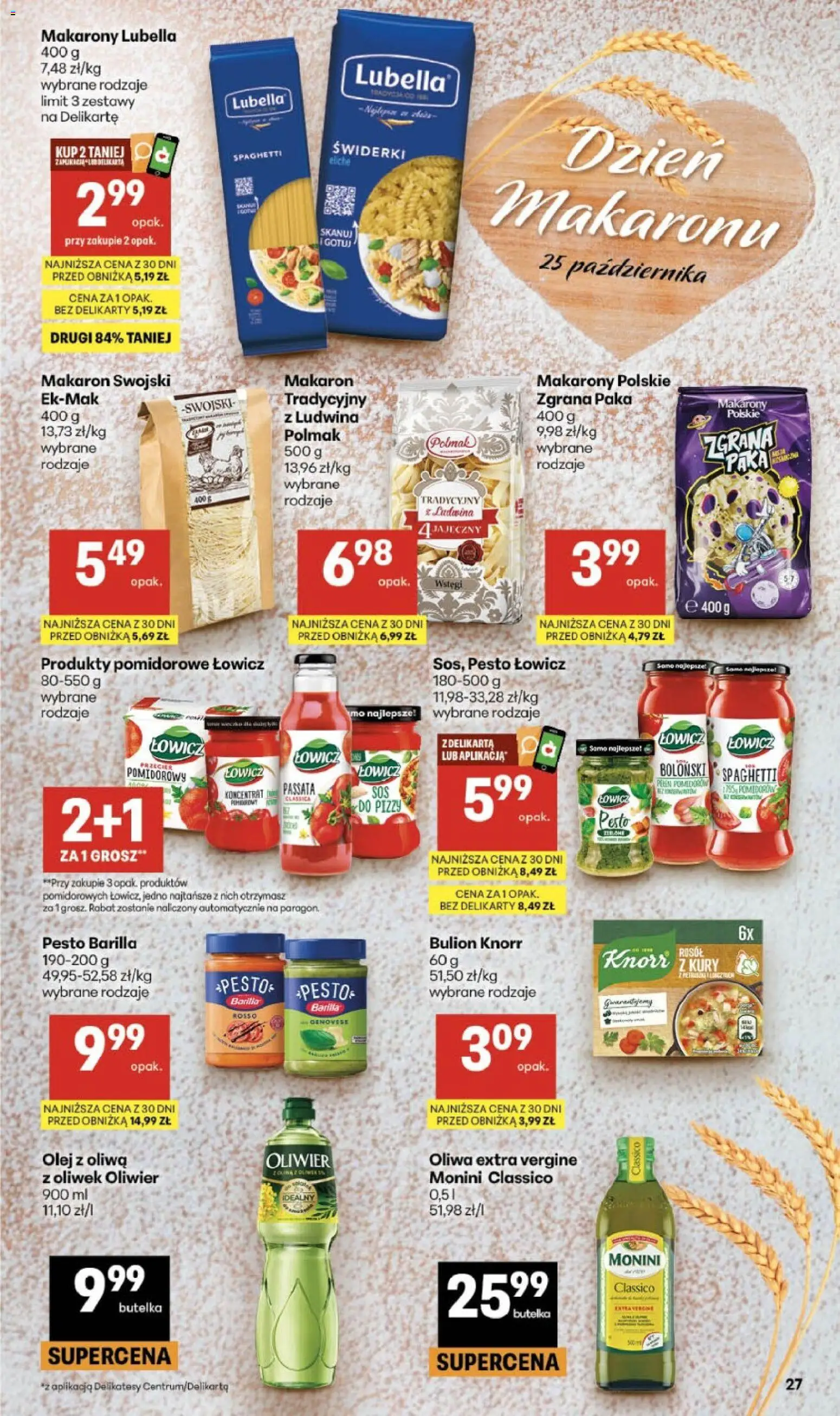 Delikatesy Centrum gazetka od 22.10.2026 | Strona: 27 | Produkty: Pesto, Delikatesy, Oliwa Extra Vergine, Makarony