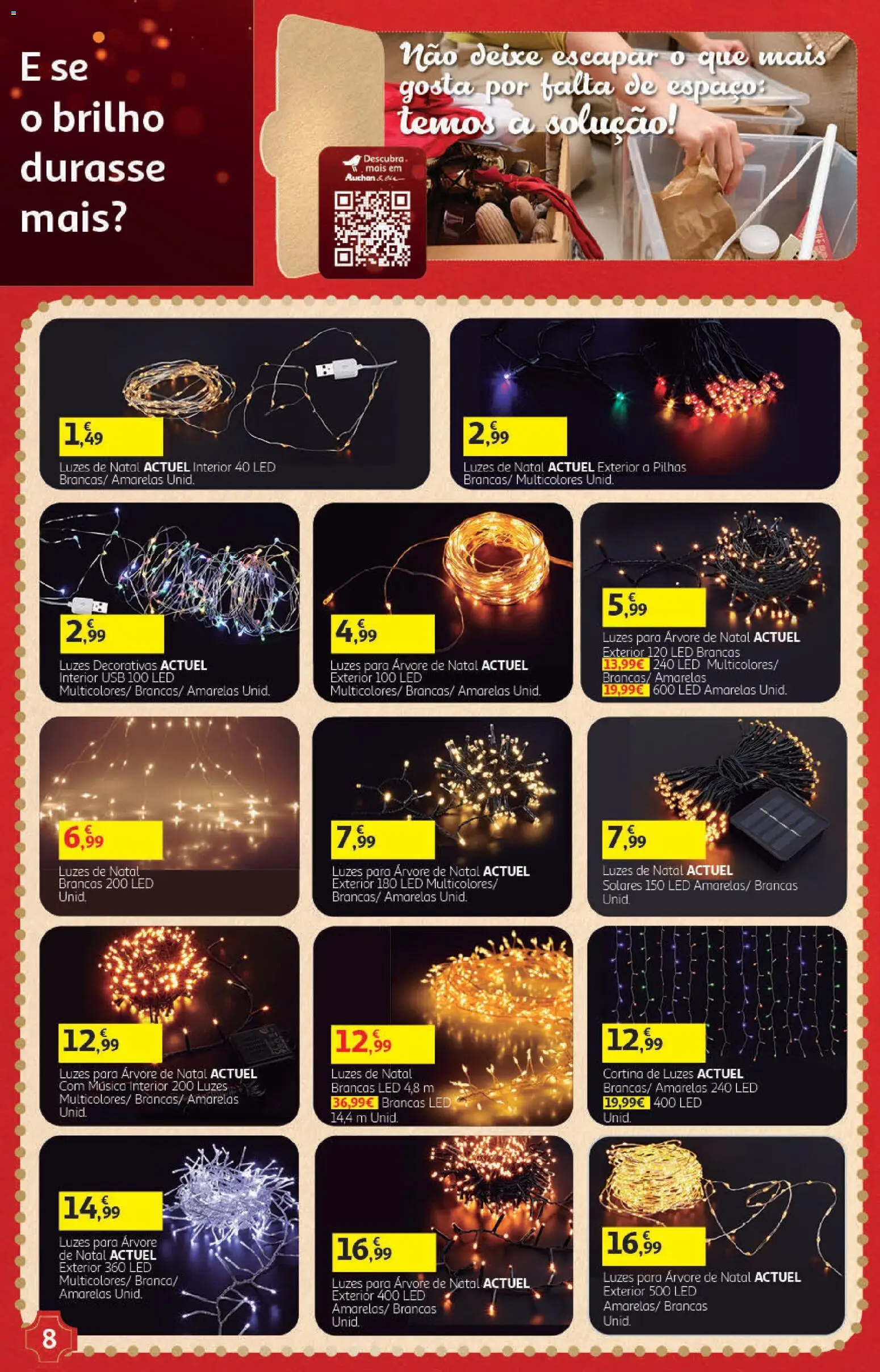 Auchan Presentes │ válido de 01/11/2026 | Página: 8 | Produtos: Árvore de natal, Luzes de Natal, Pilhas, Cortina