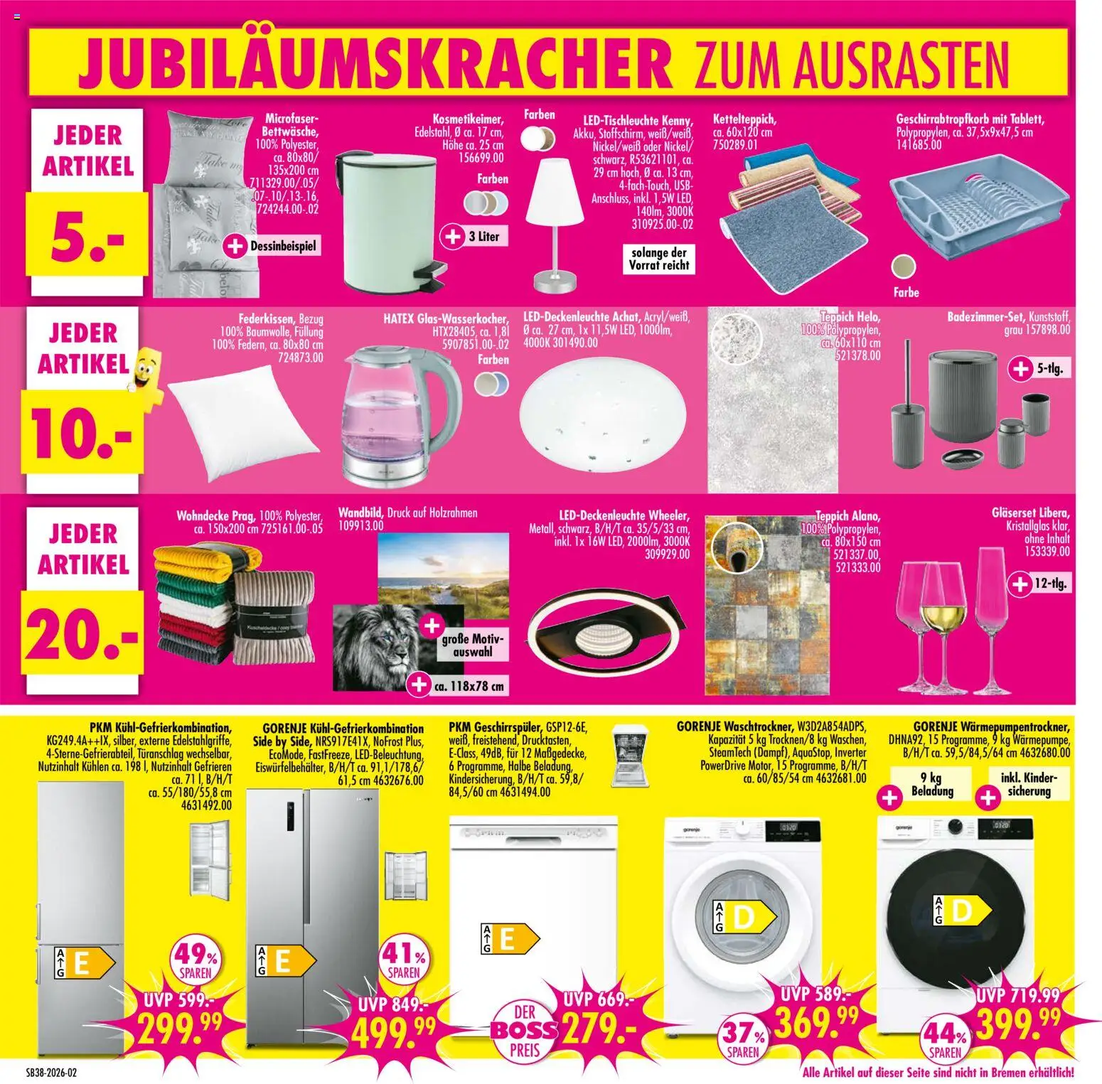 SB Möbel Boss Prospekt – gültig ab 12.09.2026 | Seite: 2 | Produkte: USB, Gorenje, Teppich, Kühlgefrierkombination