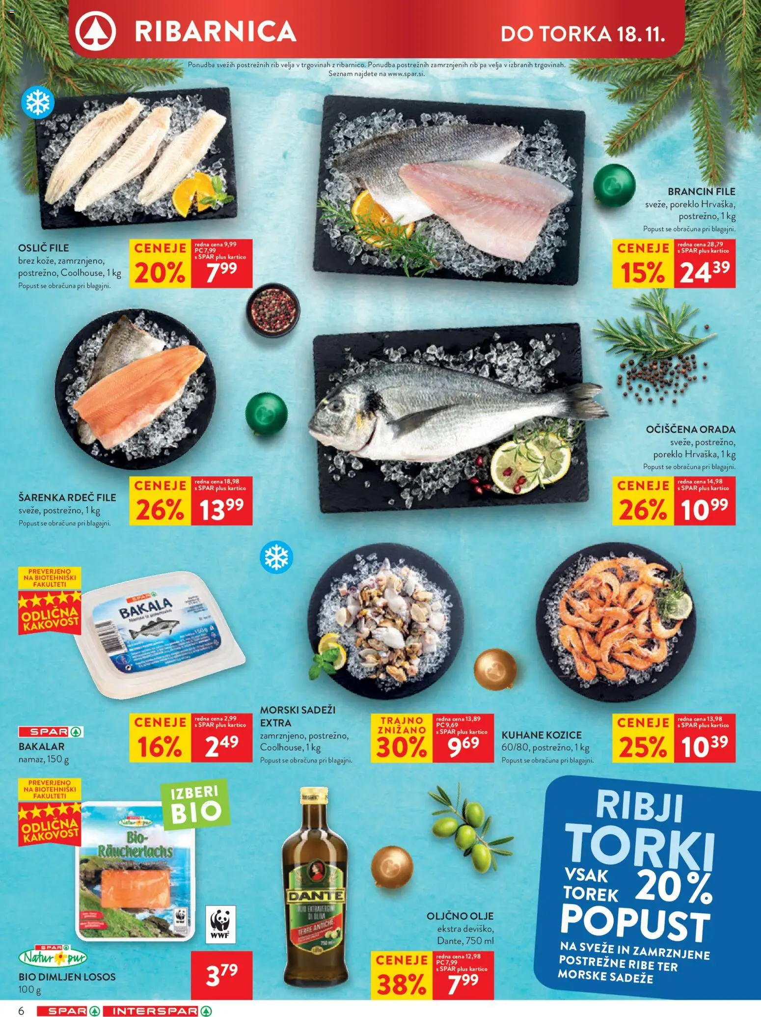 Novi Spar katalog ponudbe – veljaven od 12.11.2025 | Stran: 8 | Izdelki: Oslič, Losos, Olje, Orada