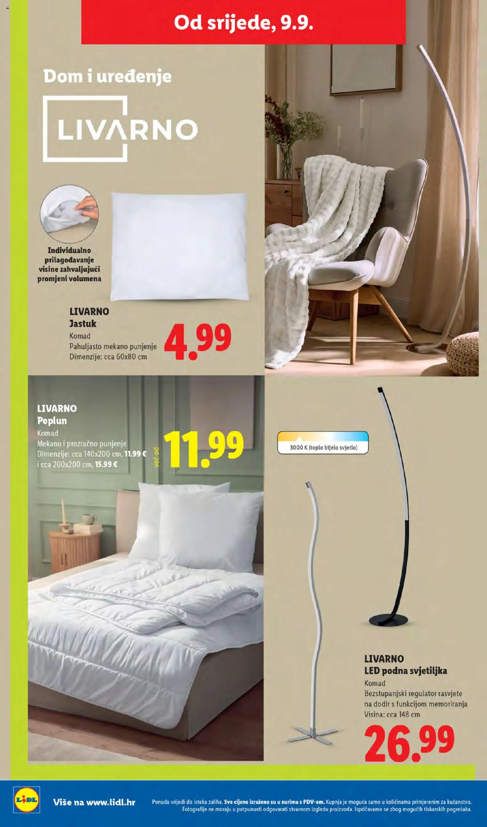 Lidl katalog | vrijedi od 07.09.2026 | Stranica: 52 | Proizvodi: Jastuk, Svjetiljka, Led, Poplun